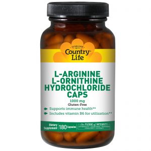 Comprar Country Life, L-Arginine & L-Ornithine Hydrochloride Caps, 1,000 mg, 180 Capsules