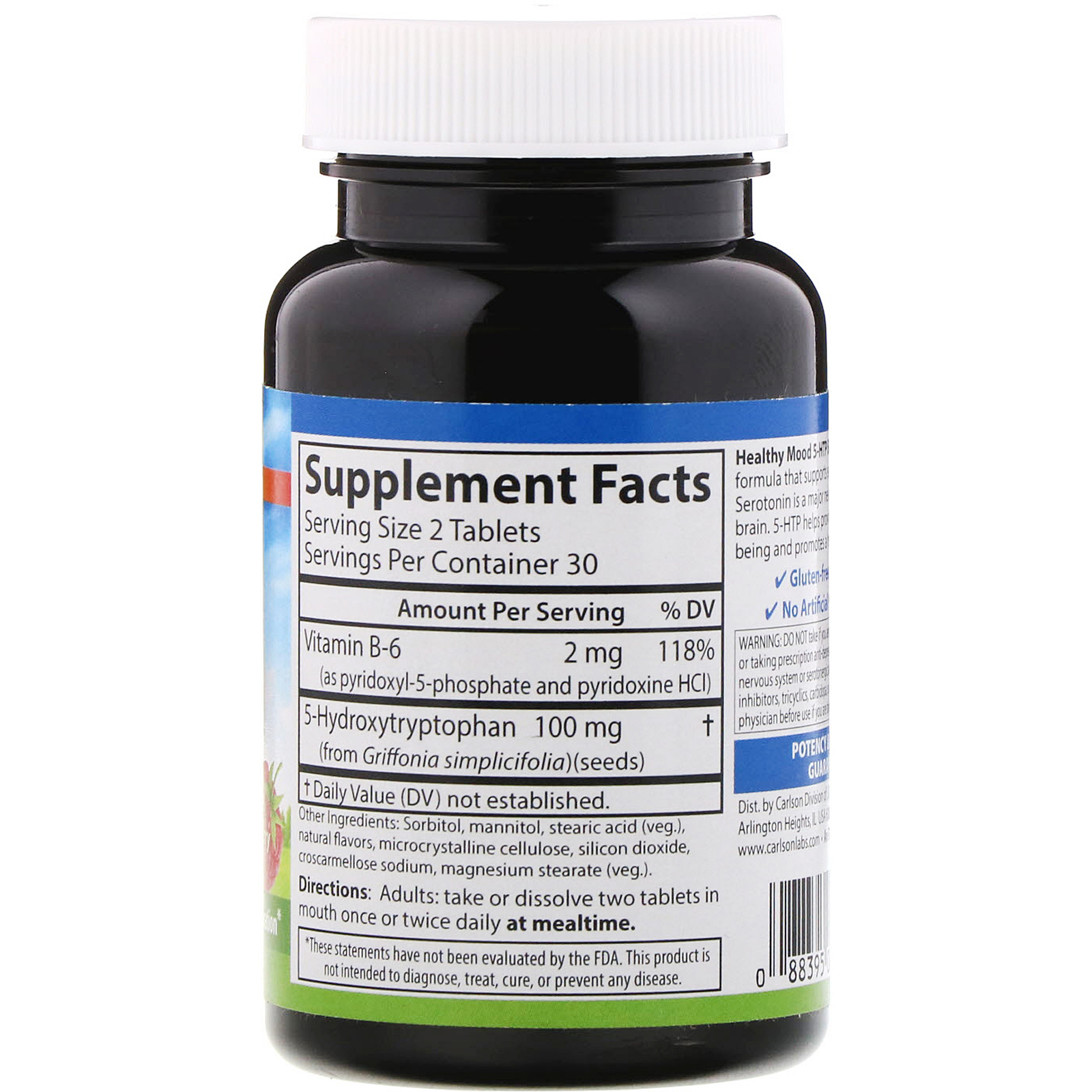 Comprar Carlson Labs, Healthy Mood, 5-HTP Elite, Natural Raspberry Flavor, 100 mg, 60 Tablets - Imagem 2