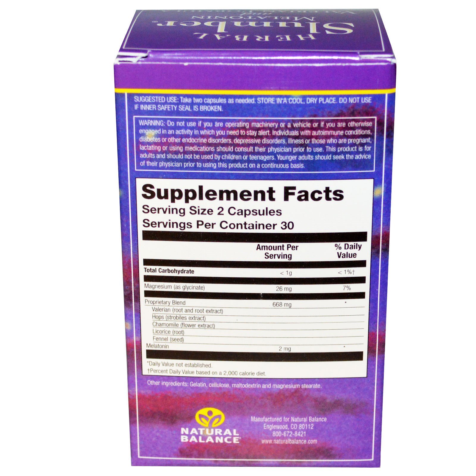 Comprar Natural Balance, Herbal Slumber, Melatonin and Valerian Formula, 60 Capsules - Imagem 2