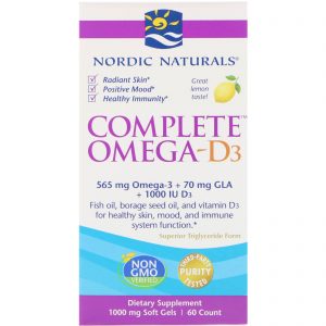 Comprar Nordic Naturals, Ômega-D3 Completo, Limão, 1.000 mg, 60 Cápsulas Gelatinosas