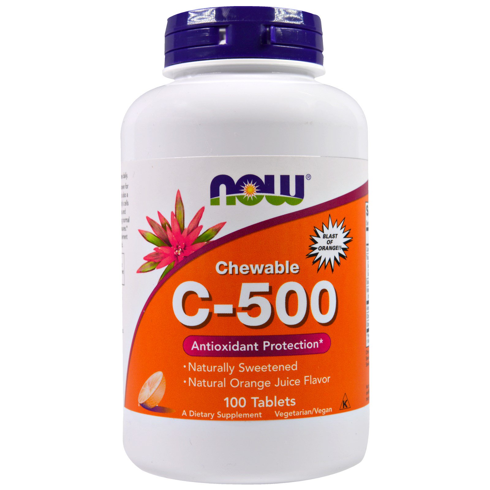 Comprar Now Foods, C-500, Sabor de Suco de Laranja, 100 Comprimidos Mastigáveis