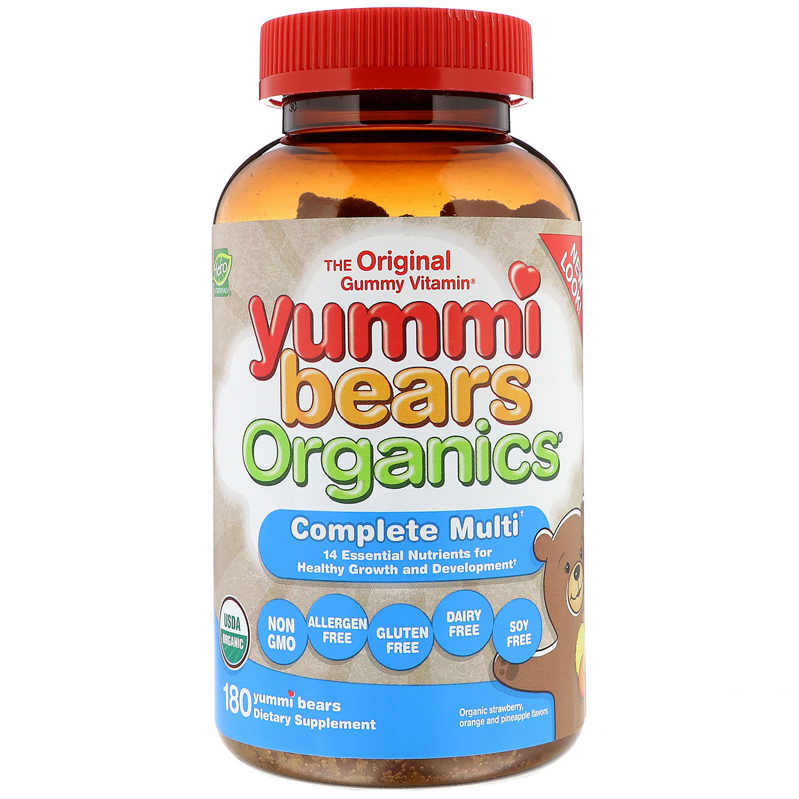 Comprar Hero Nutritional Products, Yummi Bears Organics, Complete Multi, Organic Strawberry, Orange and Pineapple Flavors, 180 Yummi Bears