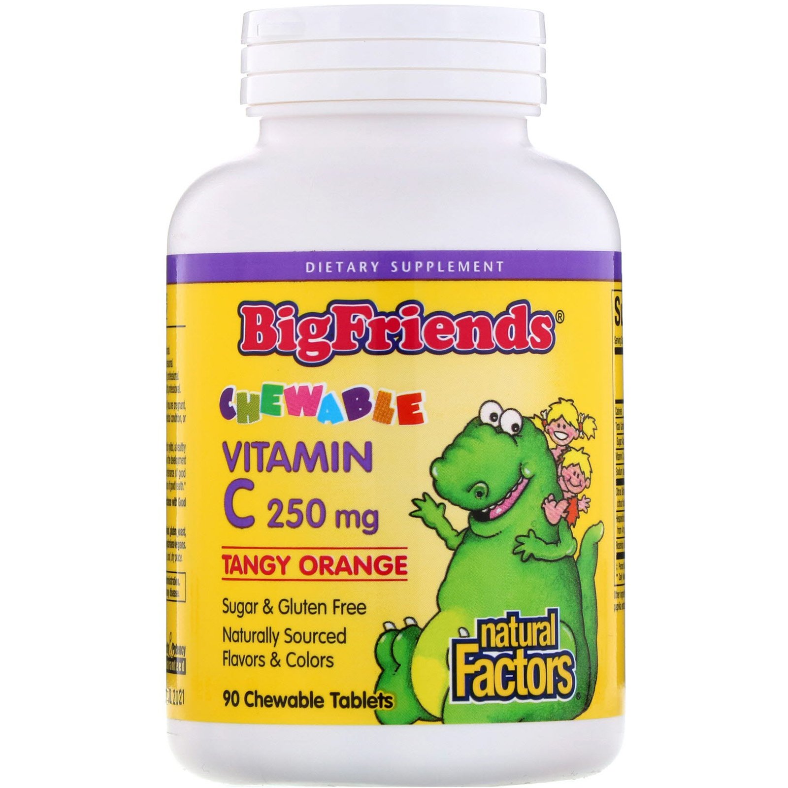 Comprar Natural Factors, Big Friends, Vitamina C Mastigável, Sabor Forte de Laranja, 250 mg, 90 Comprimidos Mastigáveis