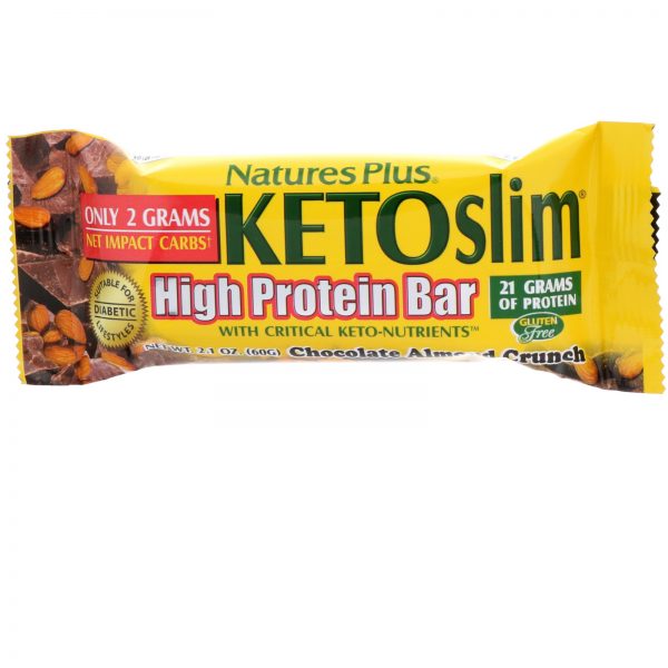 Comprar Nature's Plus, KETOslim, High Protein Bar, Chocolate Almond Crunch, 12 Bars, 2.1 oz (60 g) Each - Imagem 4