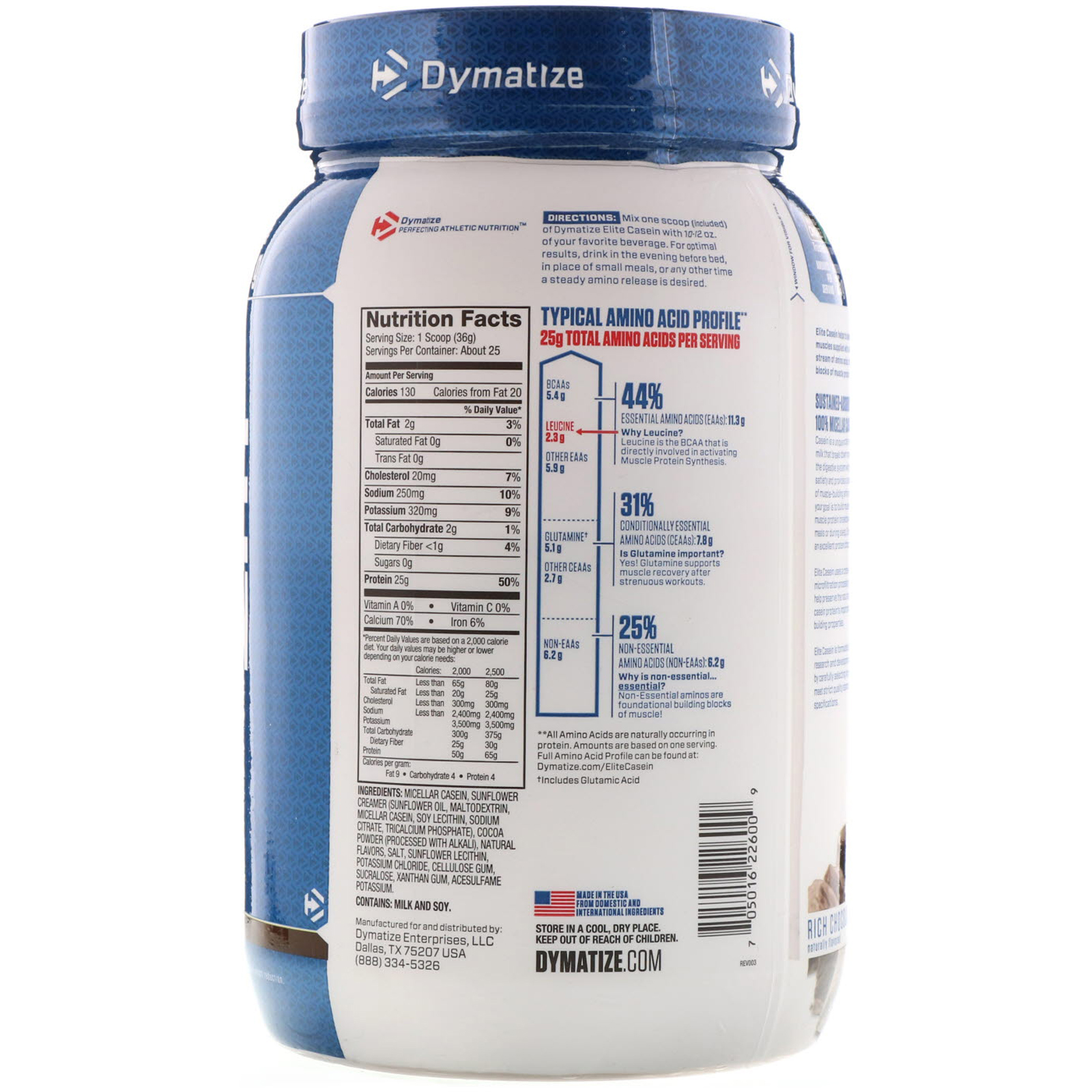 Comprar Dymatize Nutrition, Elite Casein, Chocolate, 2 lbs (907 g) - Imagem 2