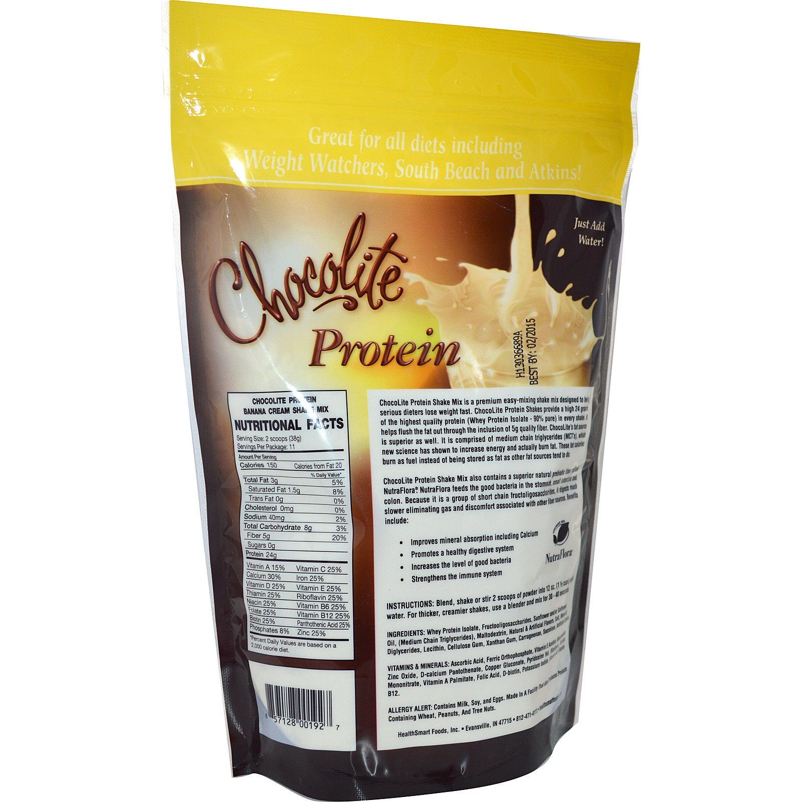 Comprar HealthSmart Foods, Proteína Chocoleve, Creme de Banana, 14.7 oz (418 g) - Imagem 2