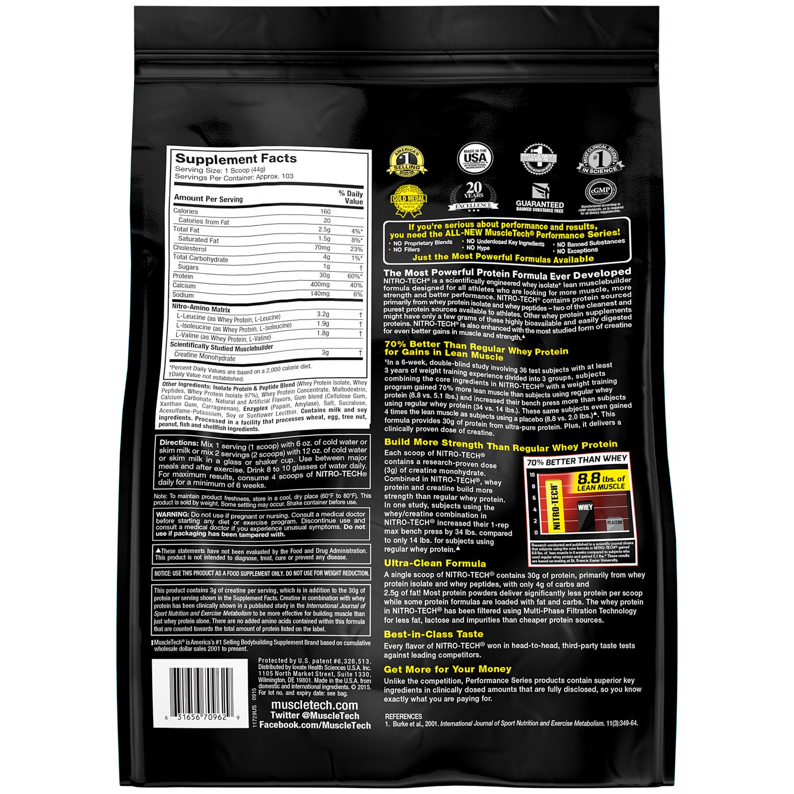 Comprar Muscletech, Nitro Tech, Whey Isolado + Construtor de Massa Muscular Magra, Baunilha, 4,54 kg (10 lb) - Imagem 2