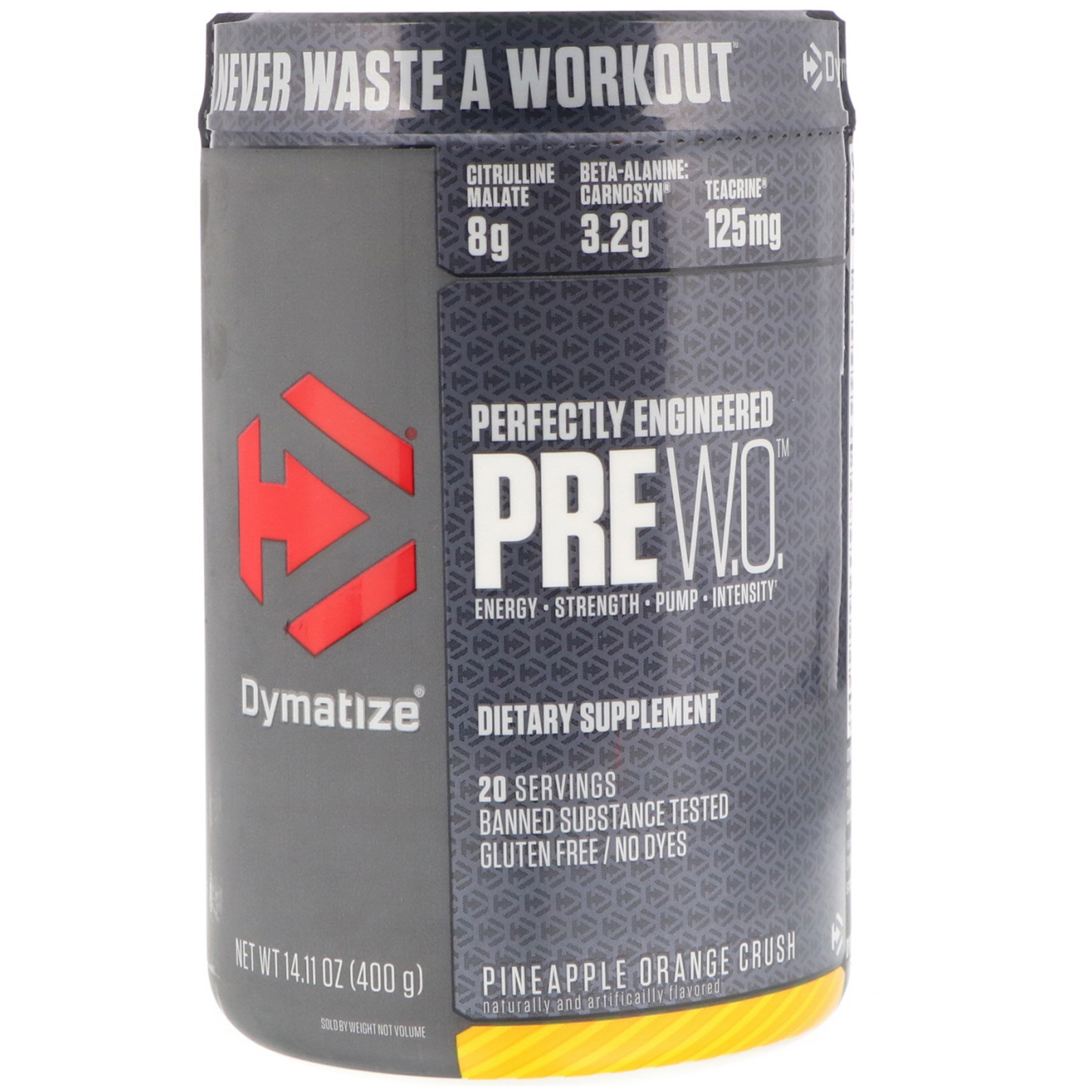 Comprar Dymatize Nutrition, Pre-WO., Pineapple Orange Crush, 14.11 oz (400 g)