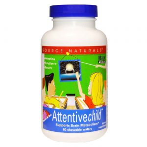 Comprar Source Naturals, Attentive Child™ Suporte do Metabolismo do Cérebro - 60 Pastilhas Mastigáveis