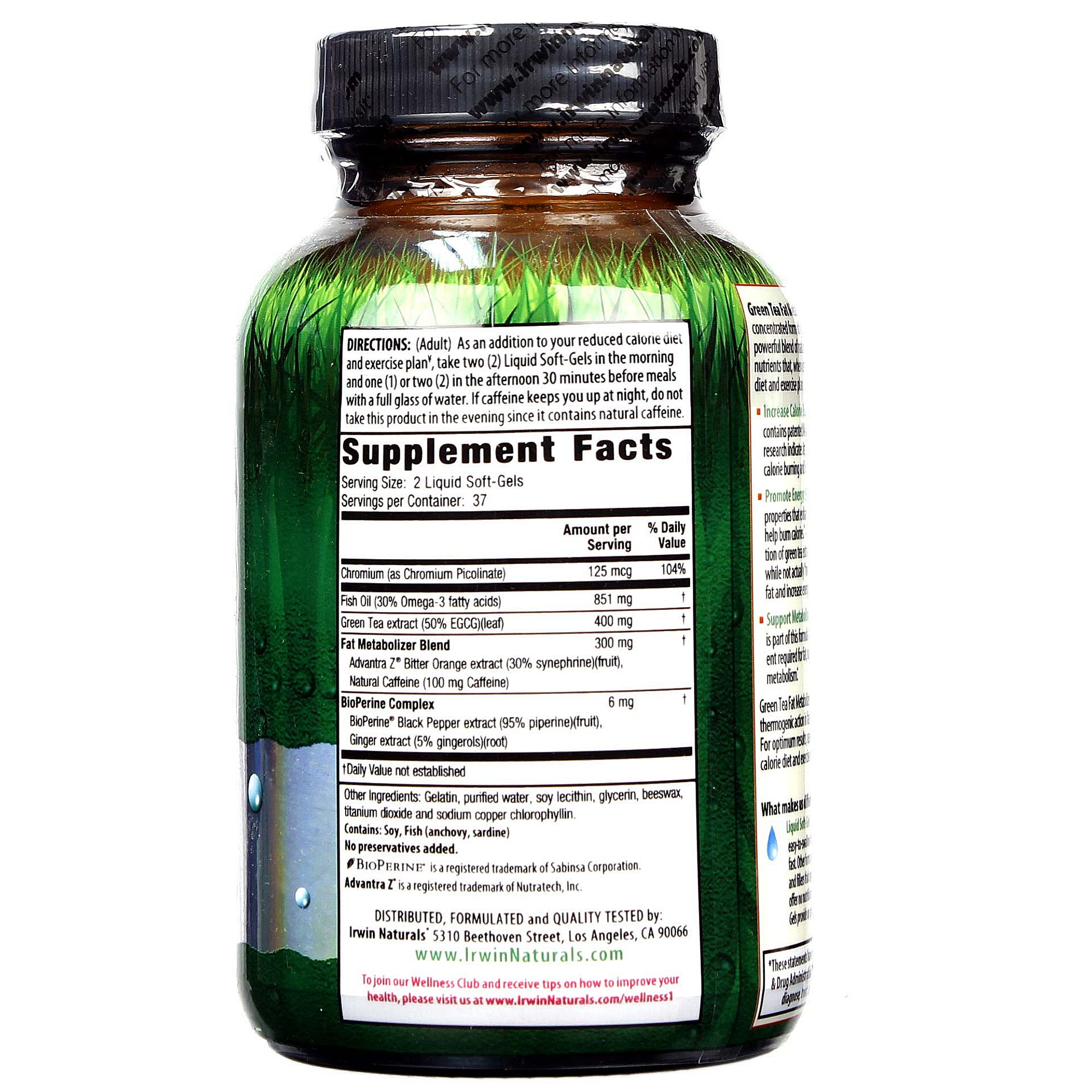 Comprar Irwin Naturals, Chá Verde Metabolizador de Gordura - 75 Cápsulas em Gel - Imagem 2