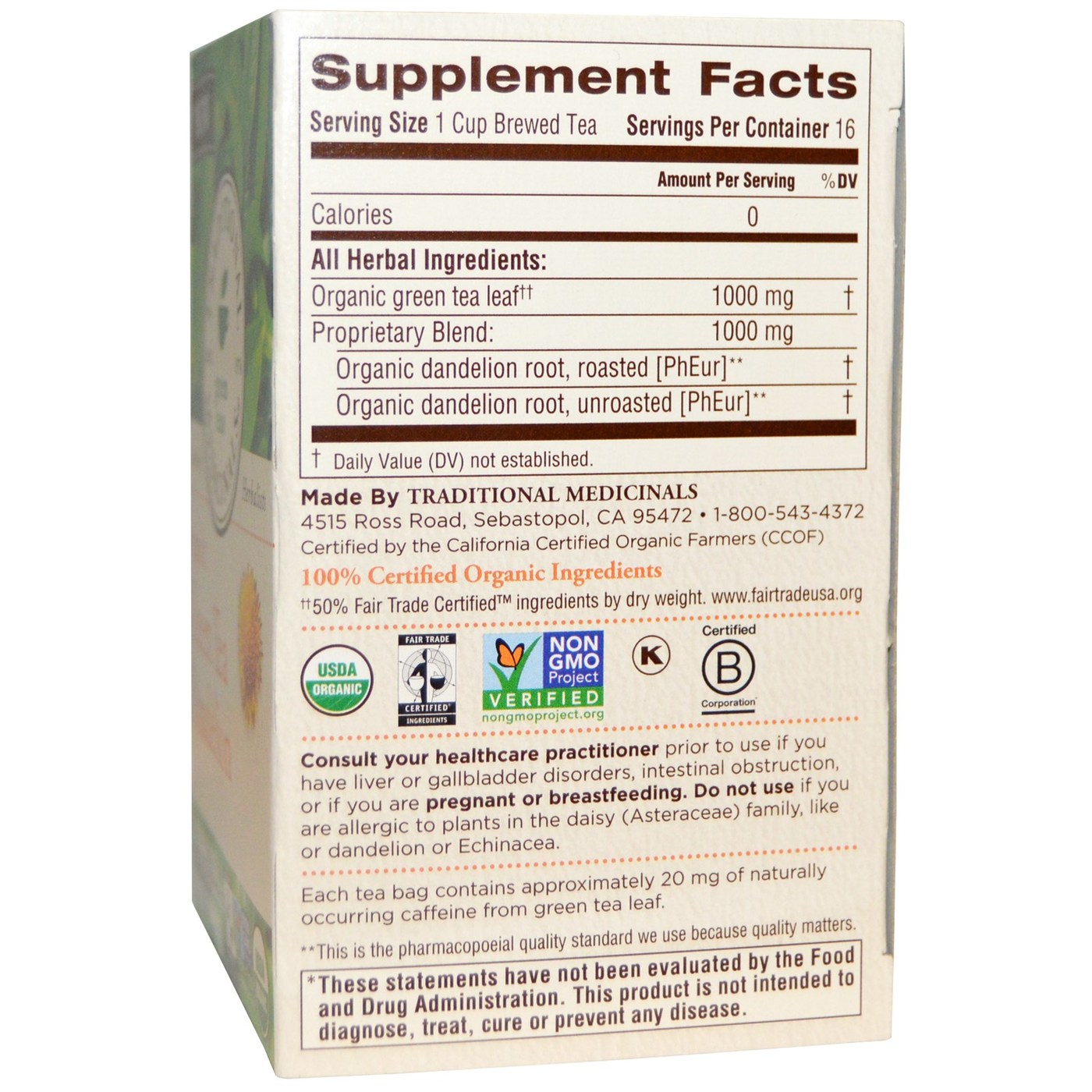 Comprar Traditional Medicinals, Chá Verde Com Dente-de-Leão Orgânico - 16 Saquinhos de Chá - Imagem 2