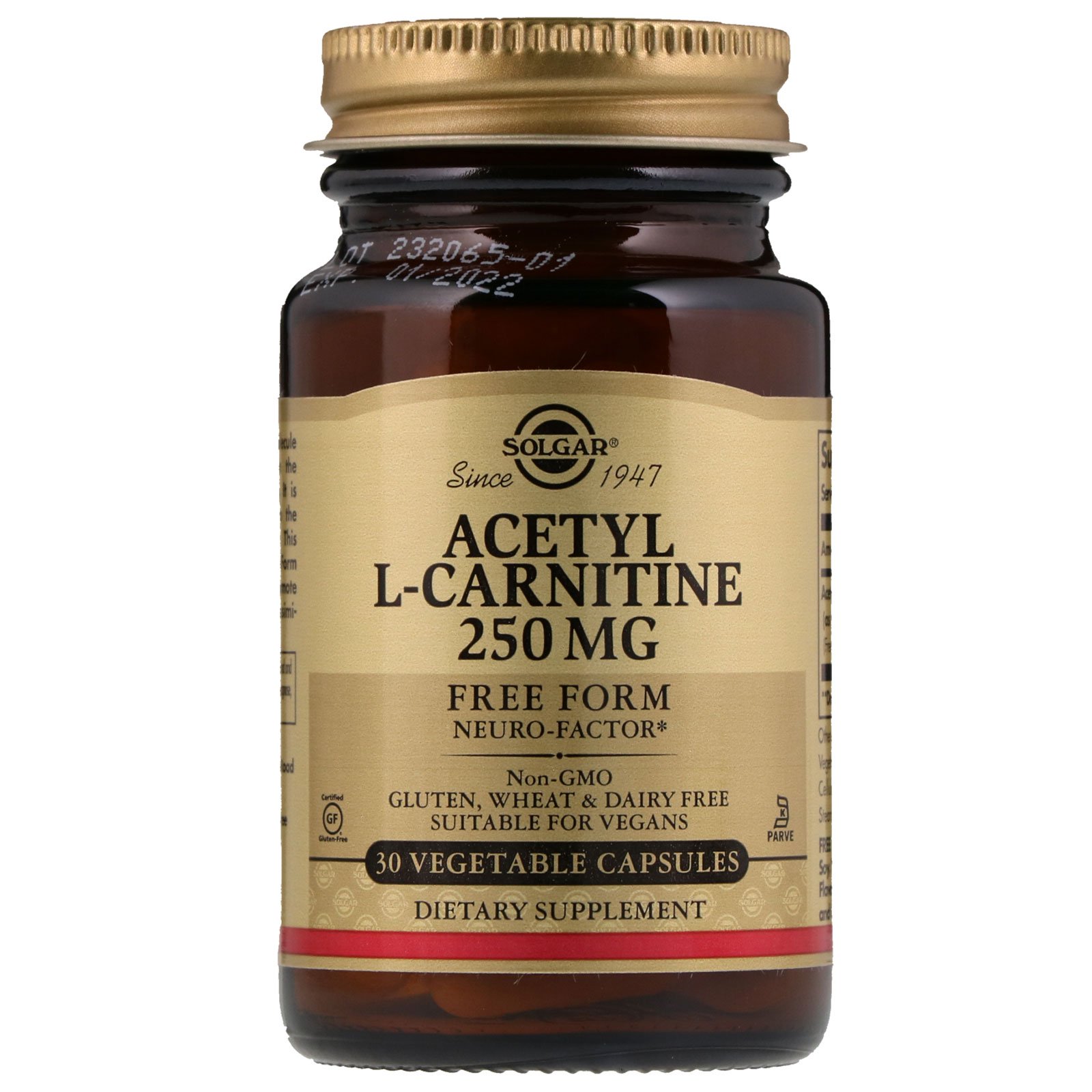 Comprar Solgar, Acetil L-Carnitina, 250 mg, 30 Cápsulas Vegetais