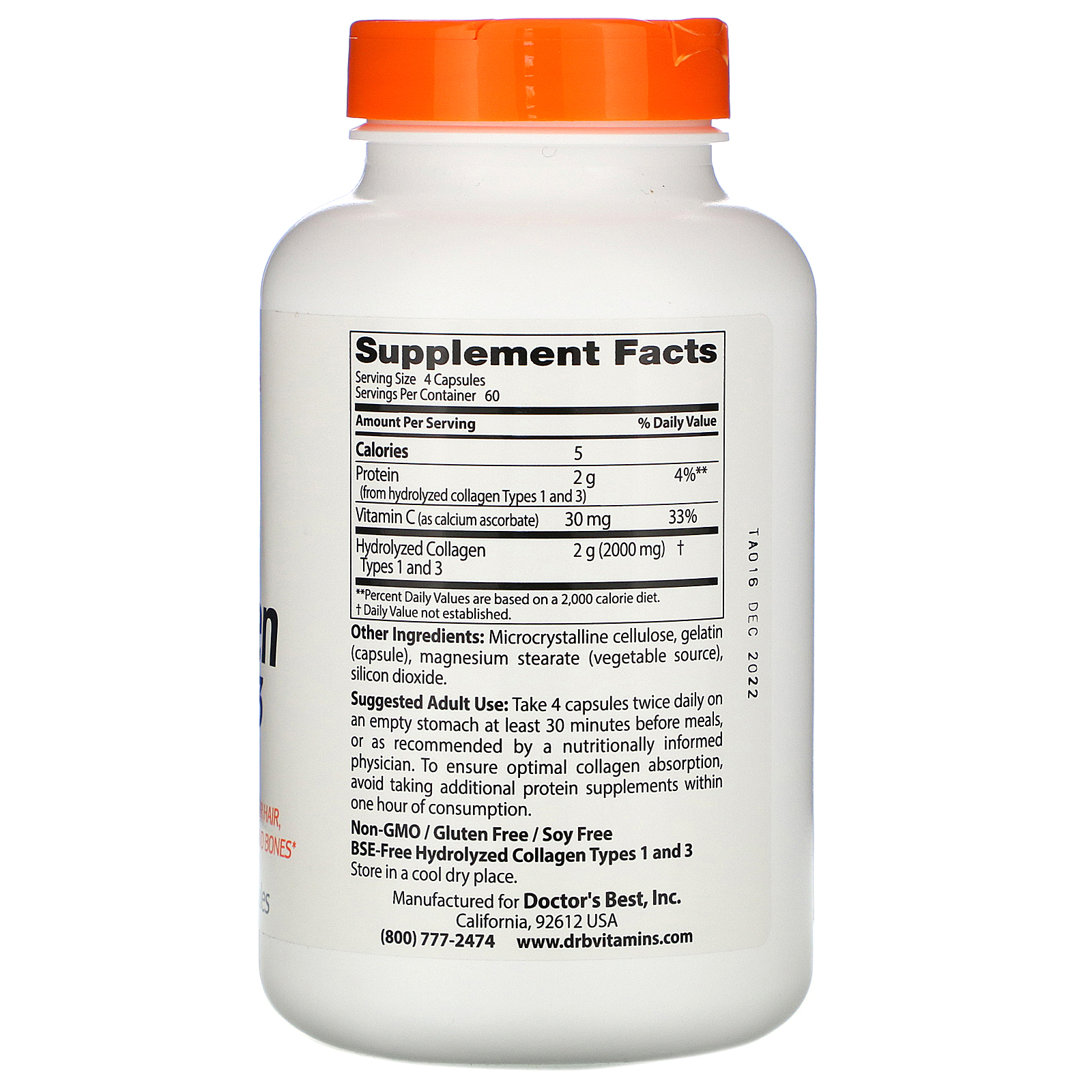 Comprar Doctor's Best, Colágeno Tipos 1 e 3 com Peptan, 500 mg, 240 Cápsulas - Imagem 2