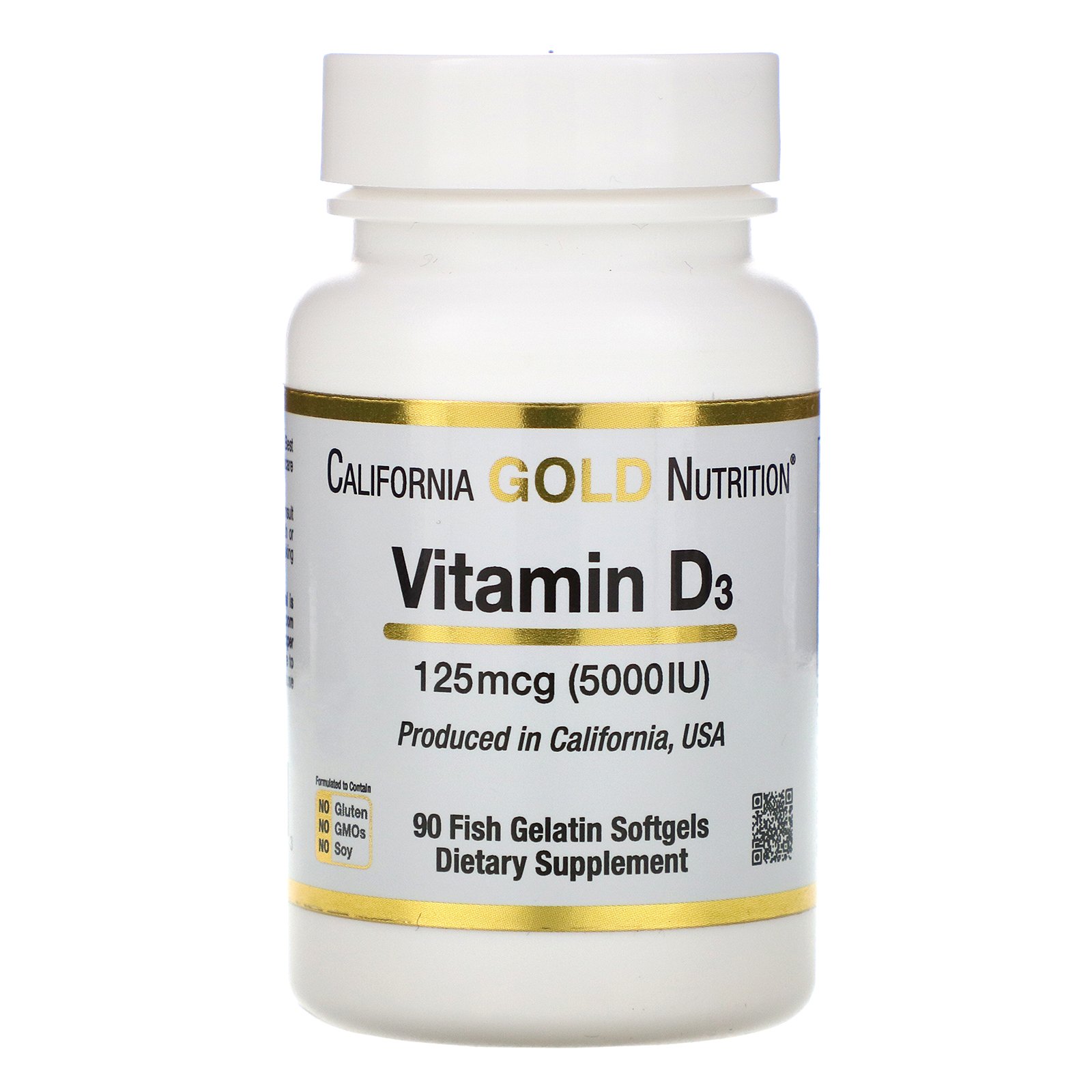 Comprar California Gold Nutrition, Vitamina D3, 125 mcg (5.000 UI), 90 Softgels de Gelatina de Peixe