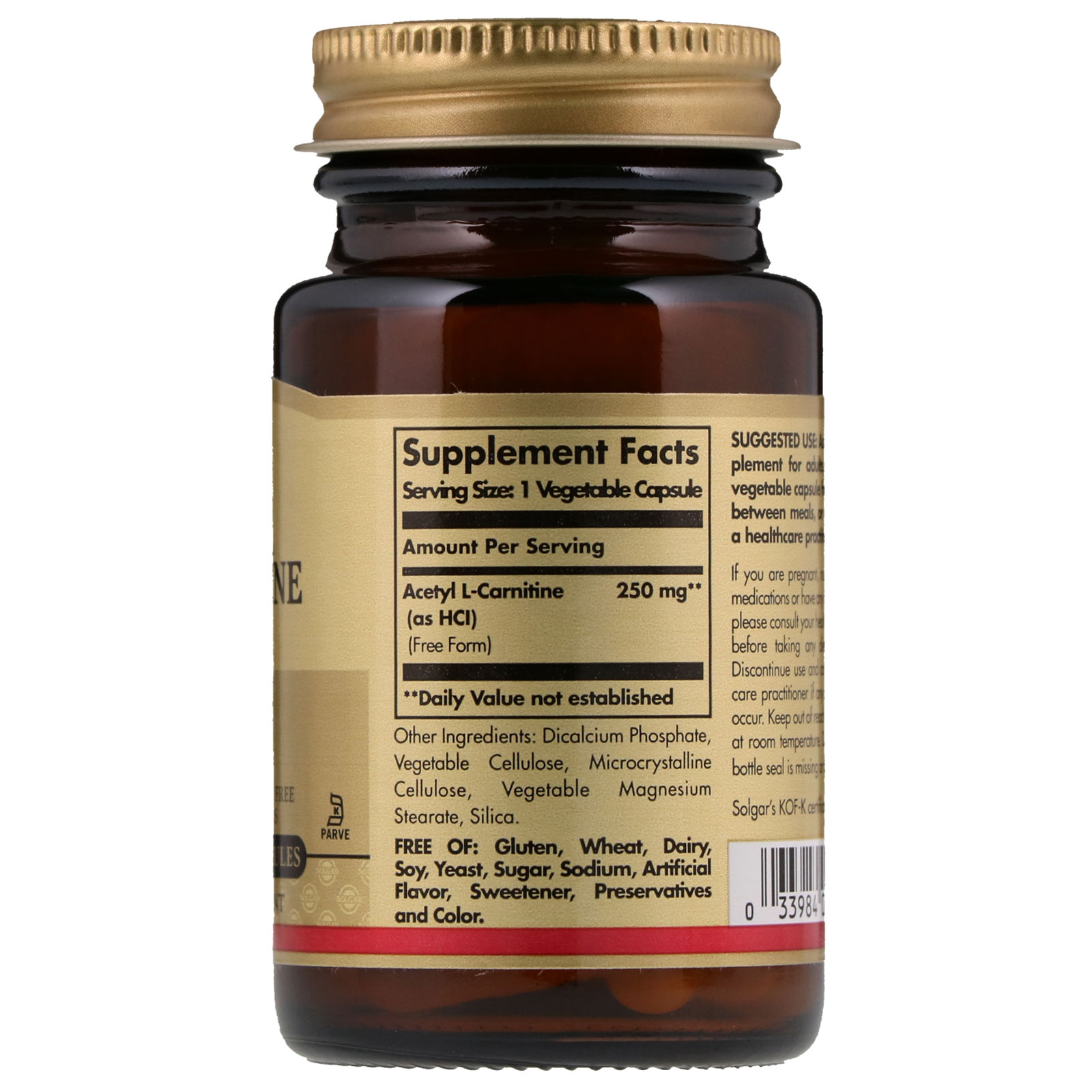 Comprar Solgar, Acetil L-Carnitina, 250 mg, 30 Cápsulas Vegetais - Imagem 2