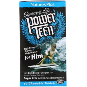 Comprar Nature's Plus, Source of Life, Power Teen, for Him, Sem Açúcar, Sabor Natural de Frutos Silvestres, 60 Pastilhas Mastigáveis