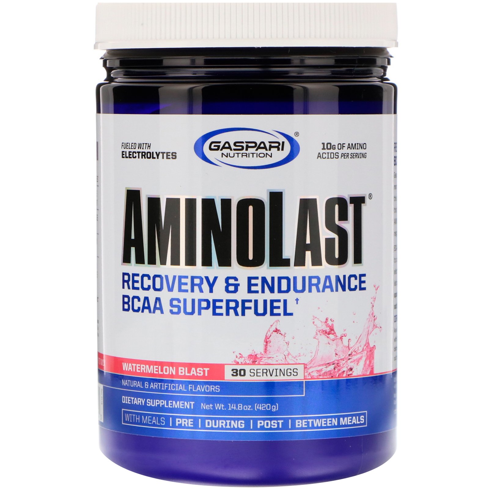 Comprar Gaspari Nutrition, Aminolast, Recuperação e Resistência, Supercombustível BCAA, Explosão de Melancia, 14,8 oz (420 g)