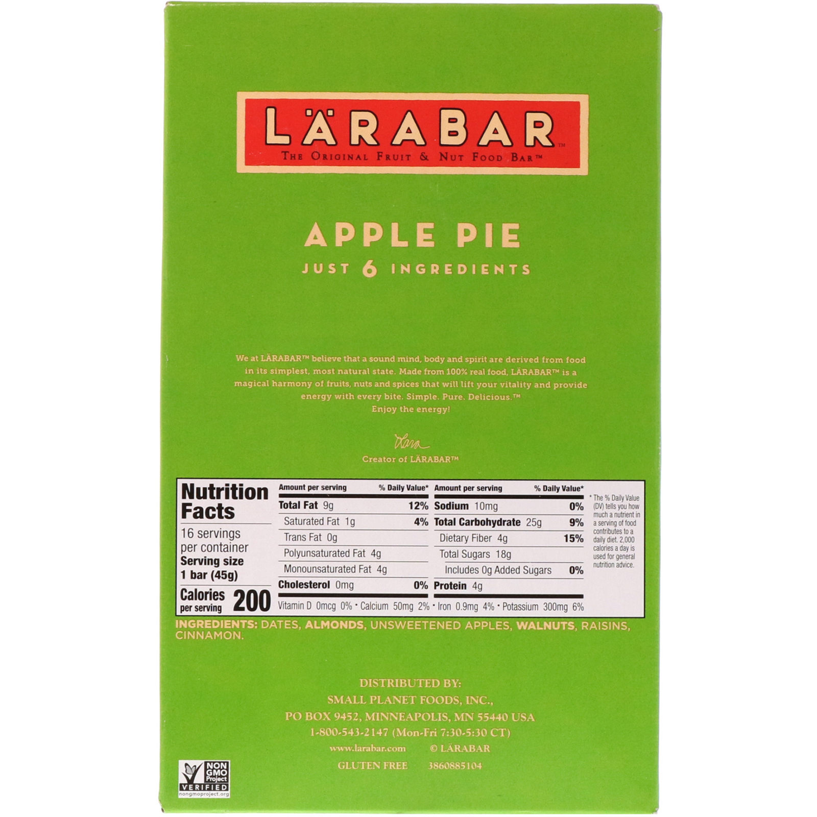 Comprar Larabar, The Original Fruit & Nut Food Bar, Apple Pie, 16 Bars, 1.6 oz (45 g) Each - Imagem 3