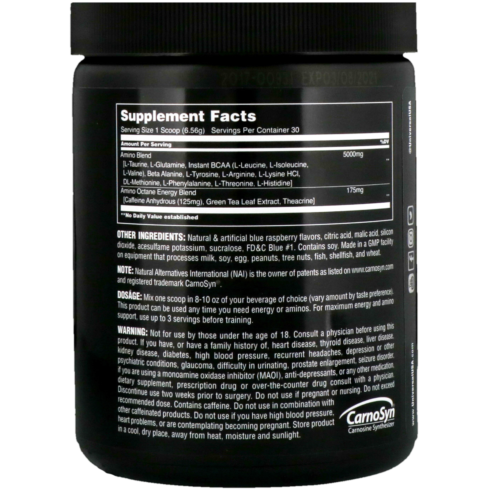 Comprar Universal Nutrition, Amino Octane, Essential Amino Acids + Energy, Blue Raspberry, 6.94 oz (196.8 g) - Imagem 2