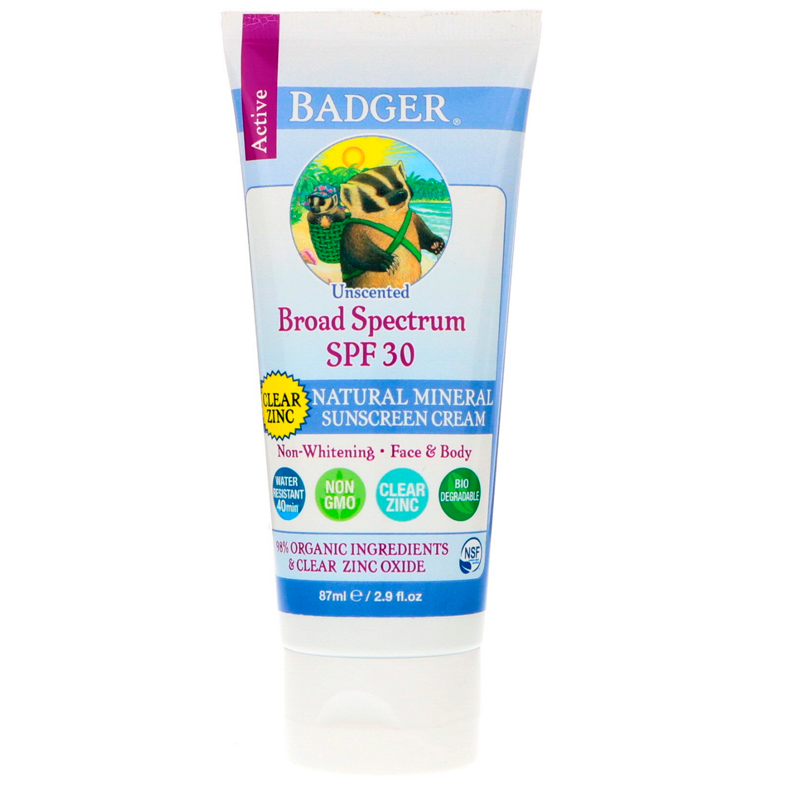 Comprar Badger Company, Creme Mineral Natural com Filtro Solar, Zinco Claro, FPS 30, Sem Fragrância, 2,9 fl oz (87 ml)