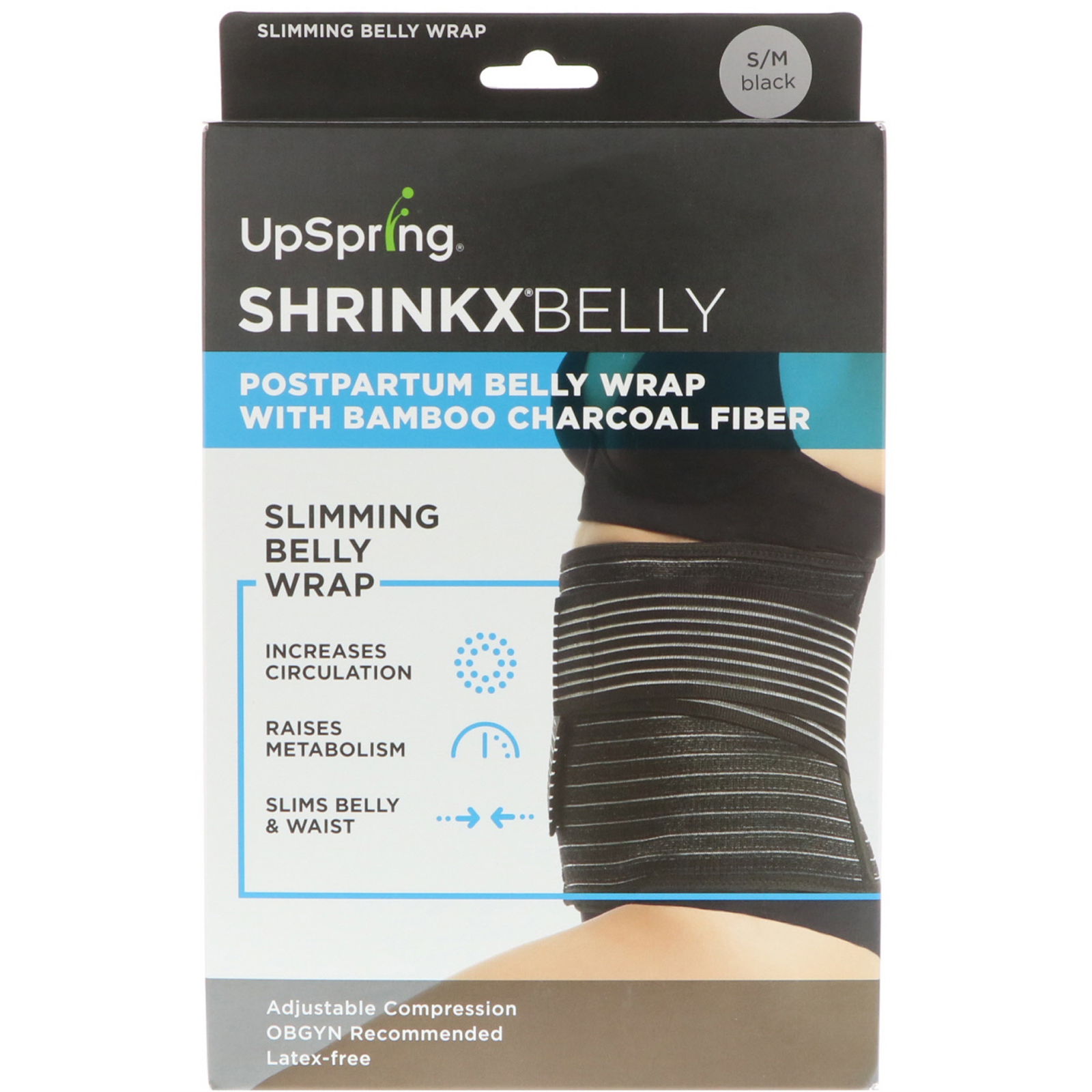 Comprar UpSpring, Shrinkx Belly, Modelador Pós-parto com Fibra de Carvão Ativado de Bambu, Tamanhos P/M, Preto