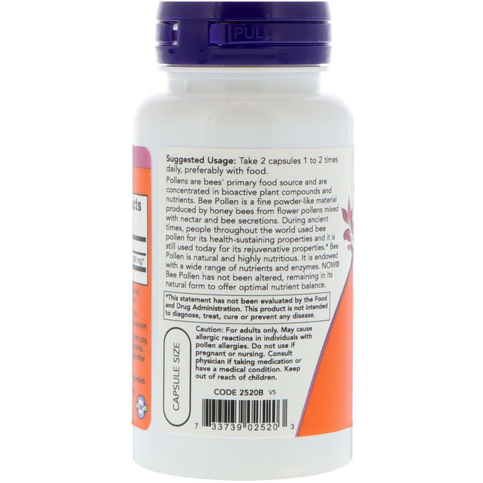 Comprar Now Foods, Cápsulas de Pólen de Abelha, 500 mg, 100 Cápsulas - Imagem 3