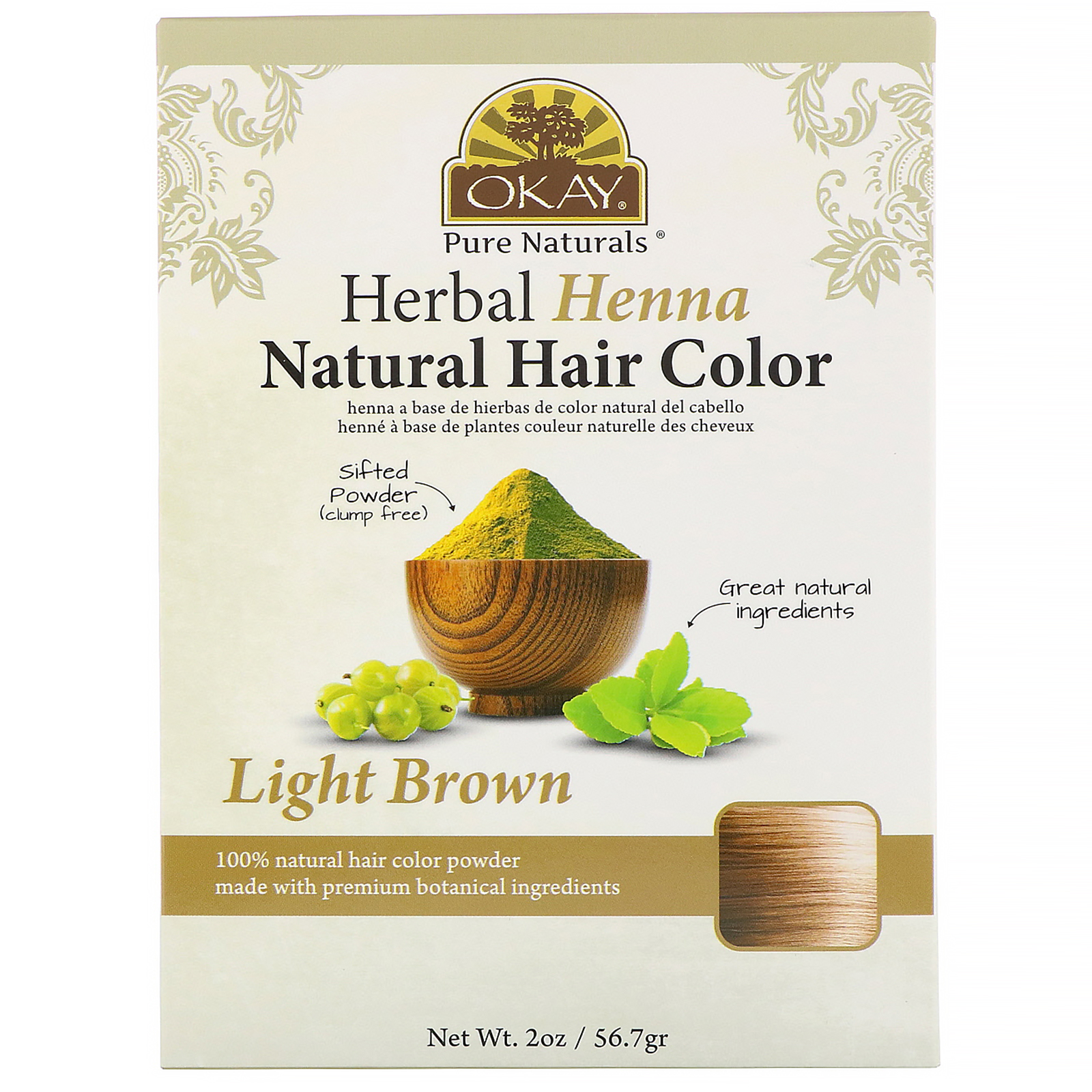 Comprar Okay Pure Naturals, Tintura Natural Vegetal para Cabelo com Henna, Marrom Claro, 56,7 g (2 oz)
