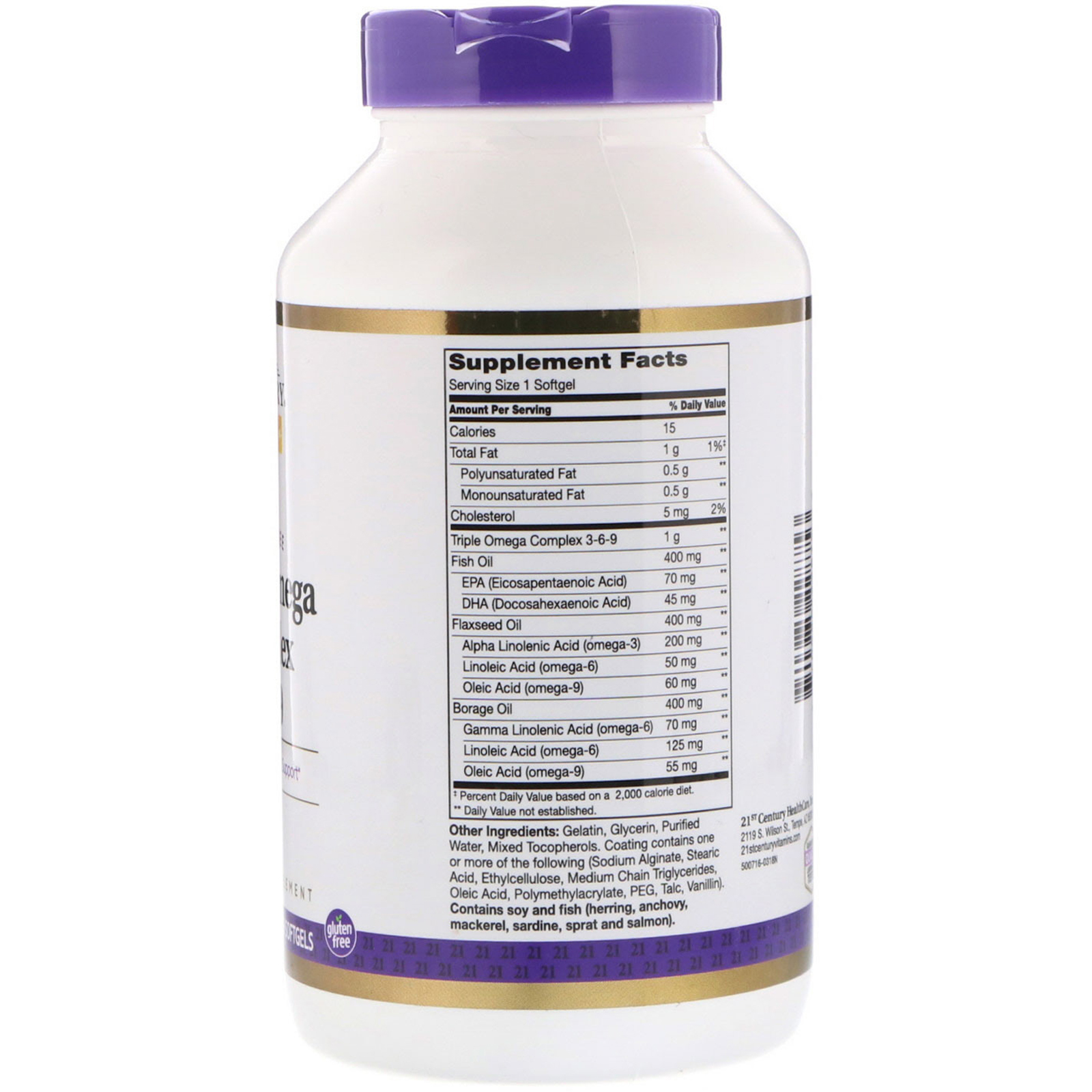 Comprar 21st Century, Complexo de Çomega Tripla 3-6-9, 180 Softgels entérico revestidos - Imagem 2