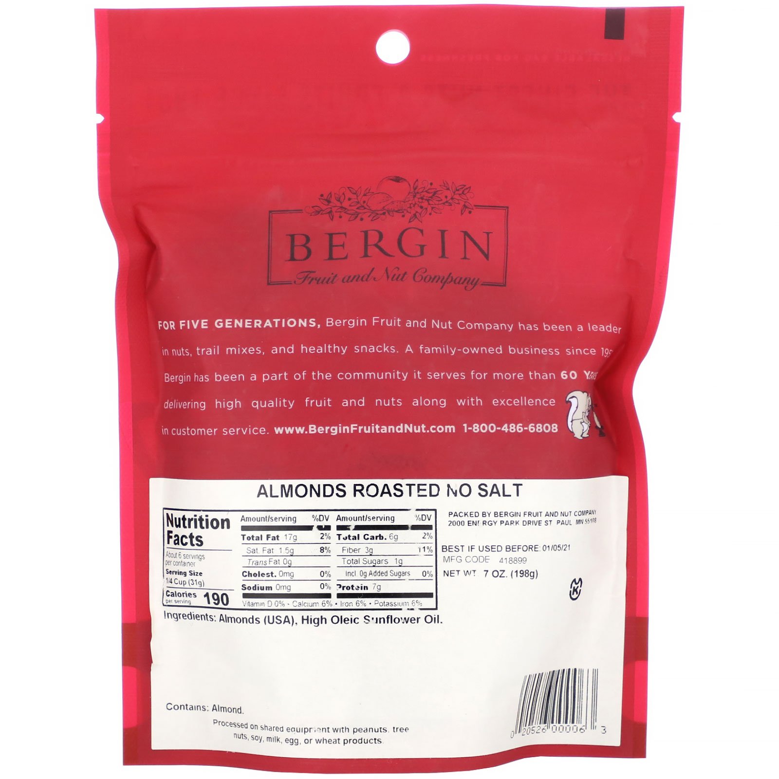 Comprar Bergin Fruit and Nut Company, Amêndoas Torradas, Sem Sal, 198 g (7 oz) - Imagem 2