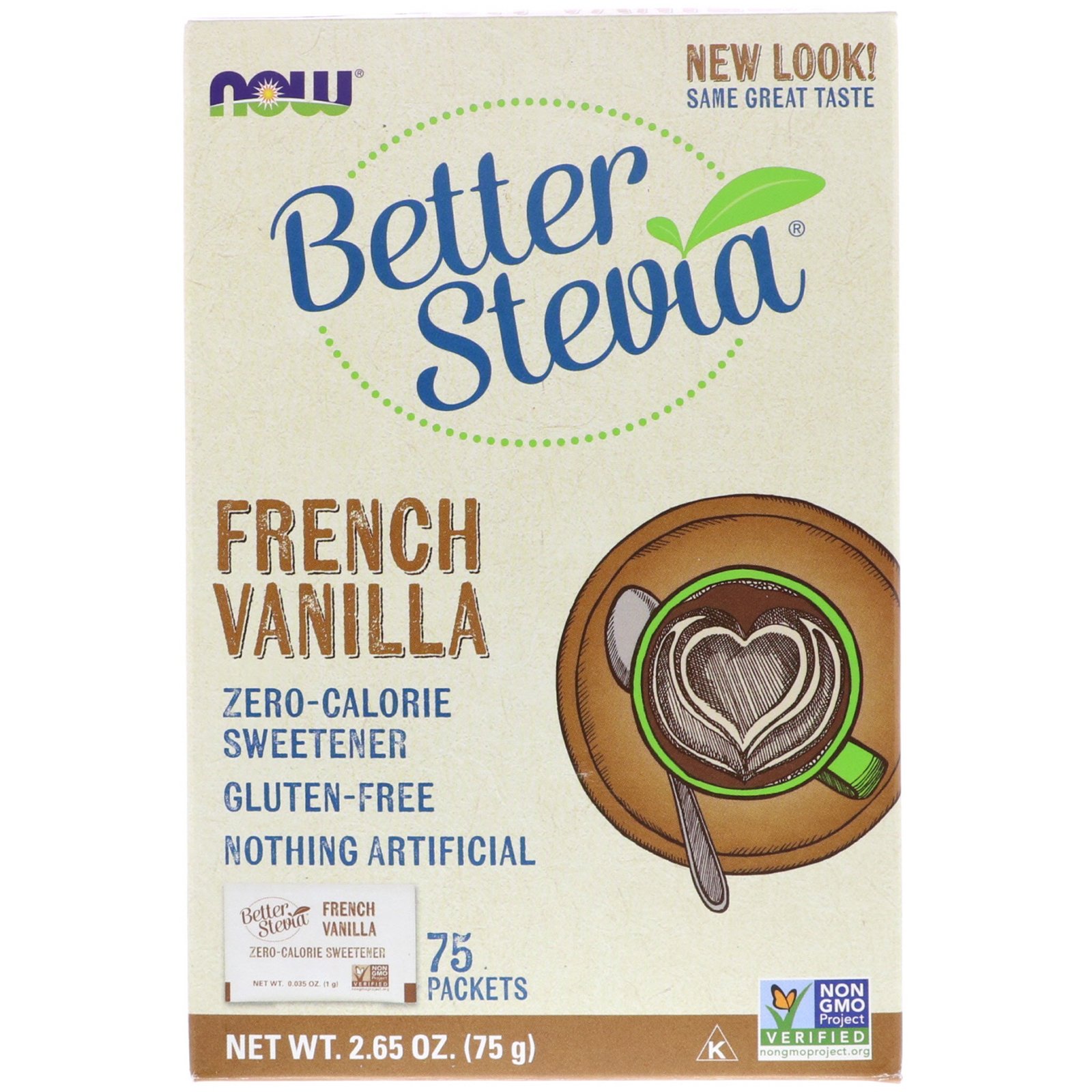 Comprar Now Foods, Melhor estévia, adoçante 0 calorias, baunilha francesa, 75 pacotes, (1 g) cada