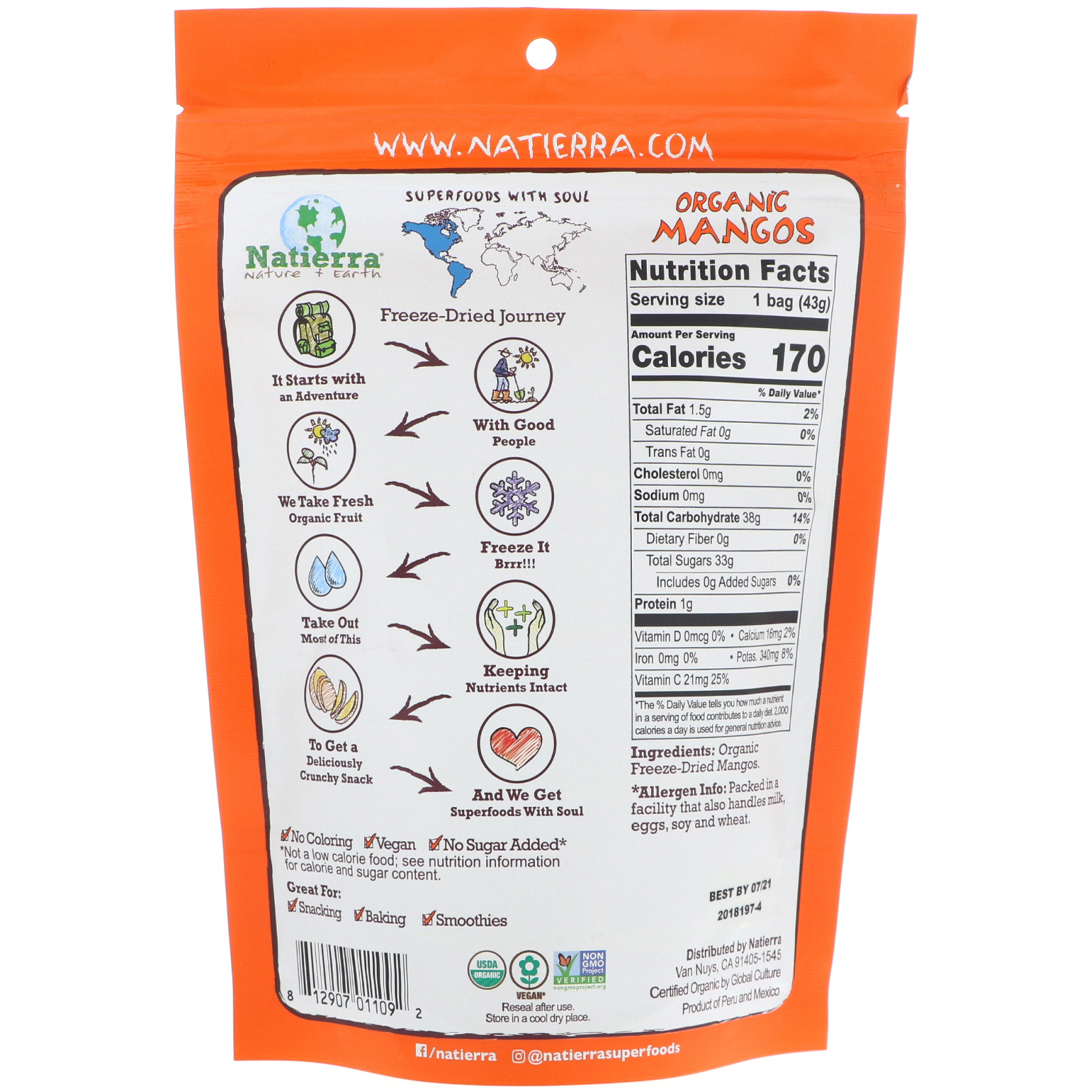 Comprar Natierra, Organic Freeze-Dried, Mango, 1.5 oz (42.5 g) - Imagem 2