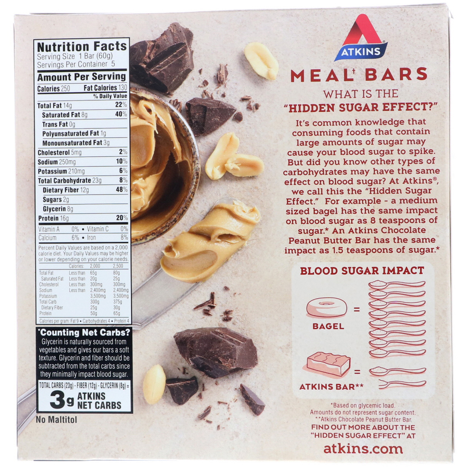 Comprar Atkins, Barra de Refeição, Barra de Chocolate com Manteiga de Amendoim, 5 Barras, 2,12 oz (60 g) Cada - Imagem 2