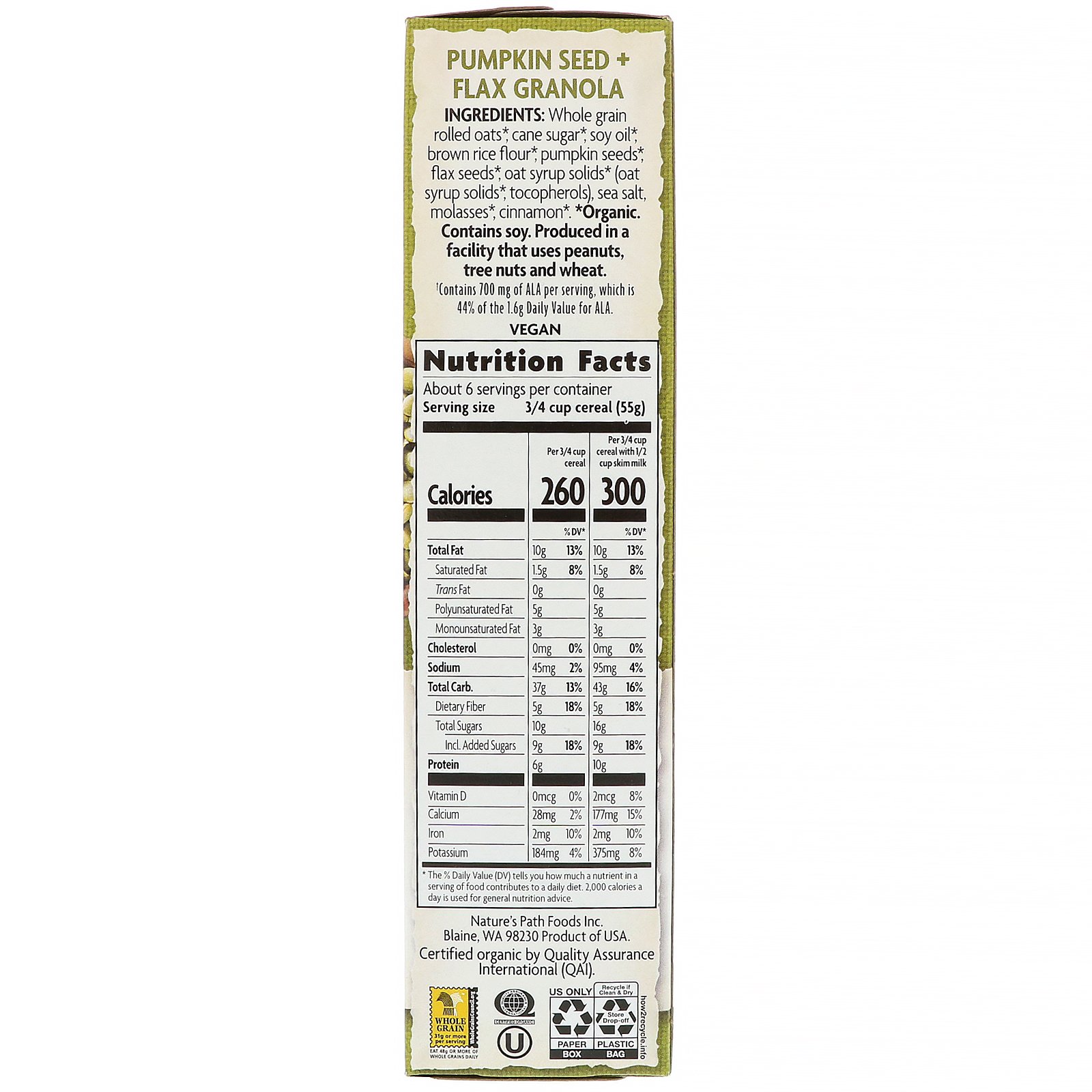 Comprar Nature's Path, Cereal Orgânico de Semente de Abóbora + Granola de Linhaça , 325 g - Imagem 2