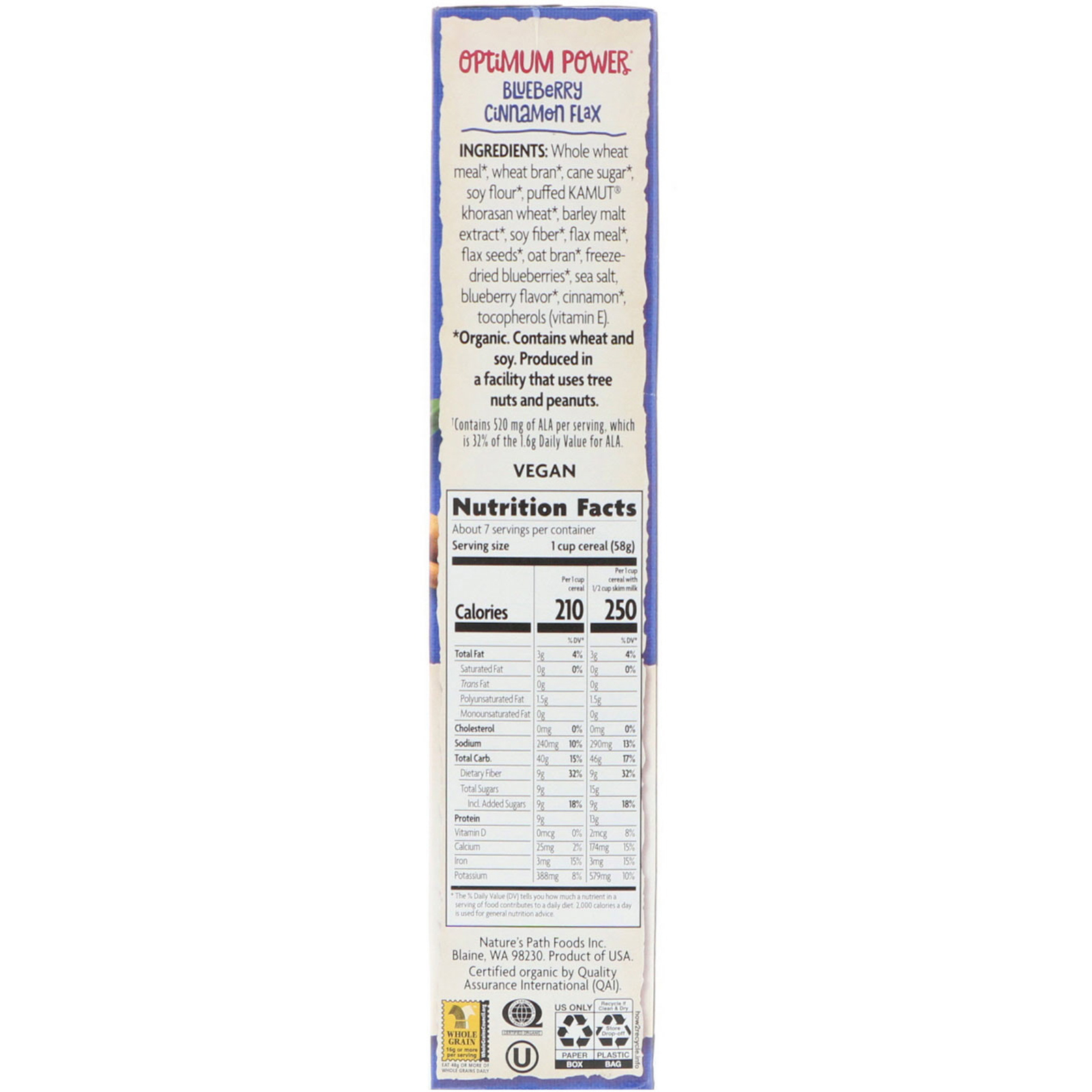 Comprar Nature's Path, Cereal Orgânico Optimum Power, mirtilo, canela e linhaça, 14 oz. (400 g.) - Imagem 2