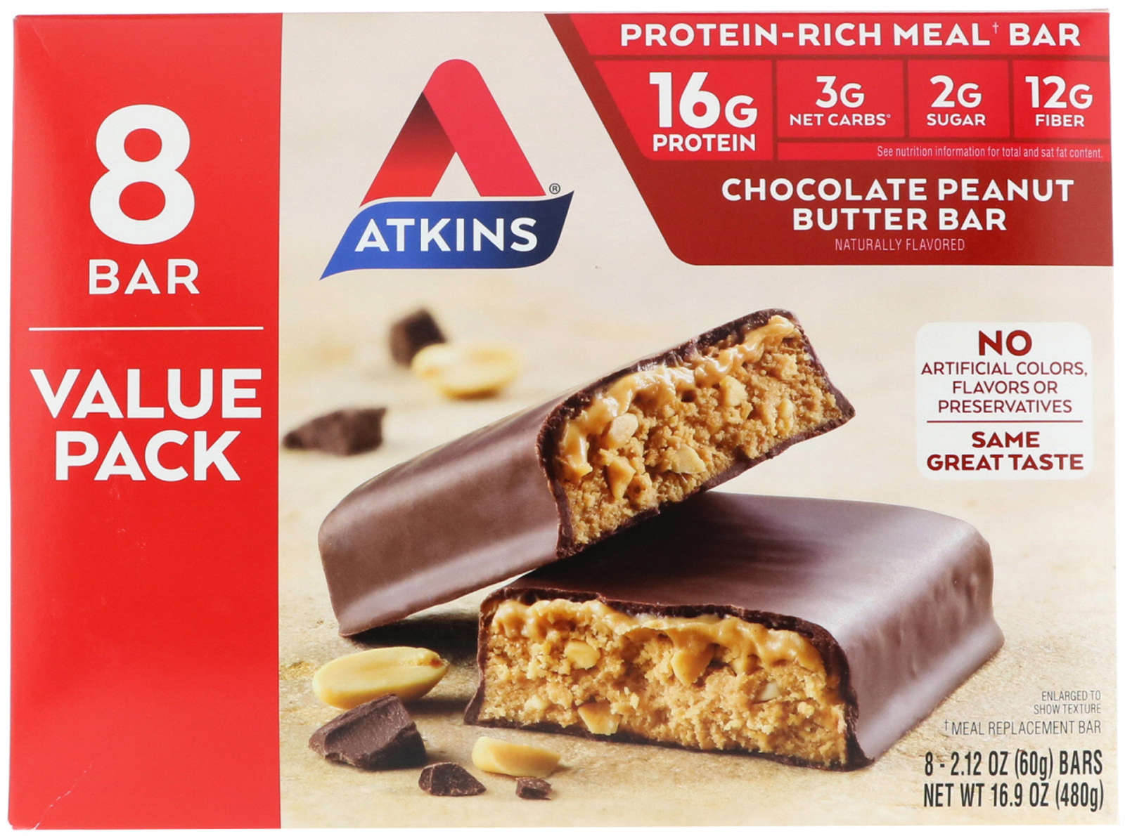 Comprar Atkins, Chocolate Peanut Butter Bar, 8 Bars, 2.12 oz (60 g)