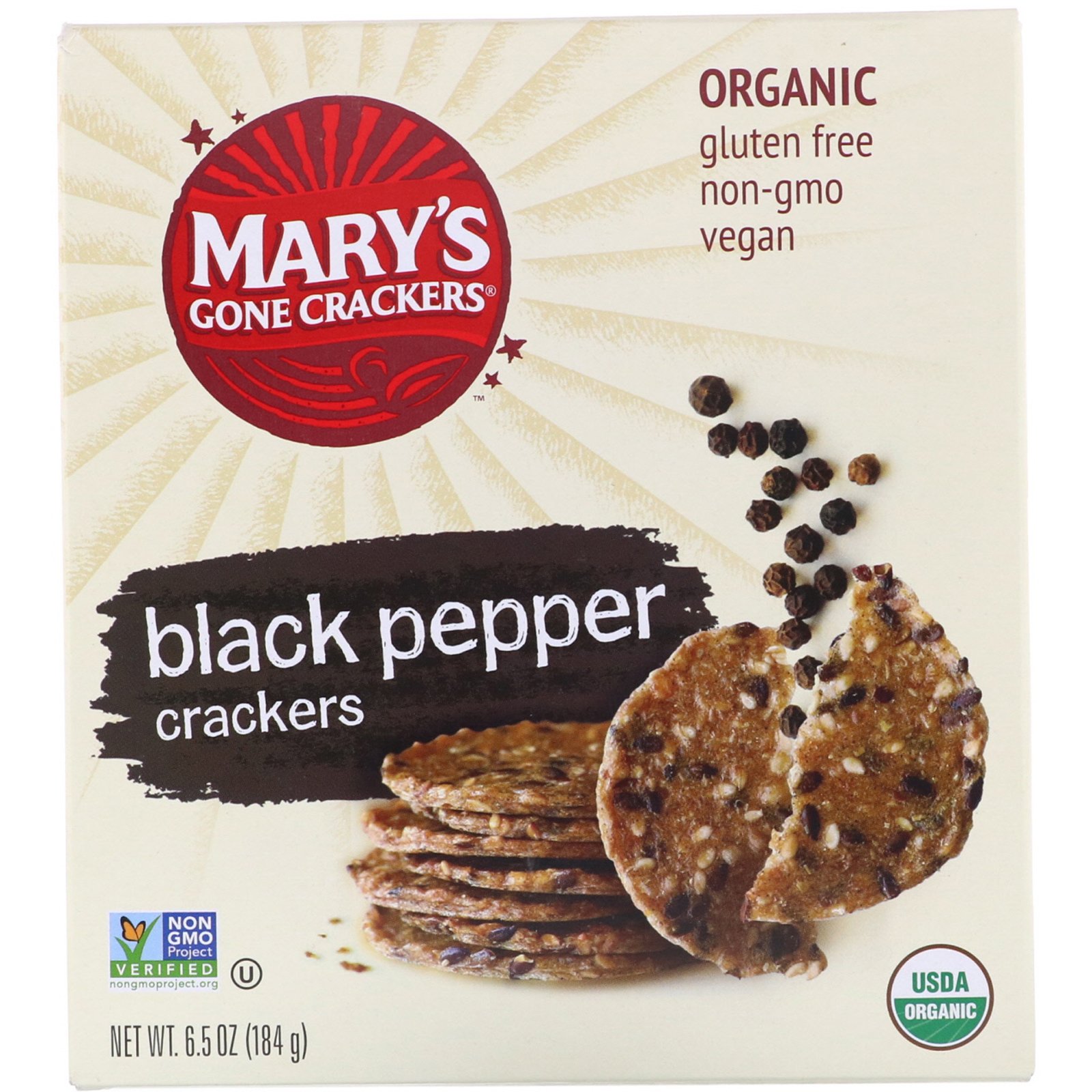 Comprar Mary's Gone Crackers, Black Pepper Crackers, 6.5 oz (184 g)
