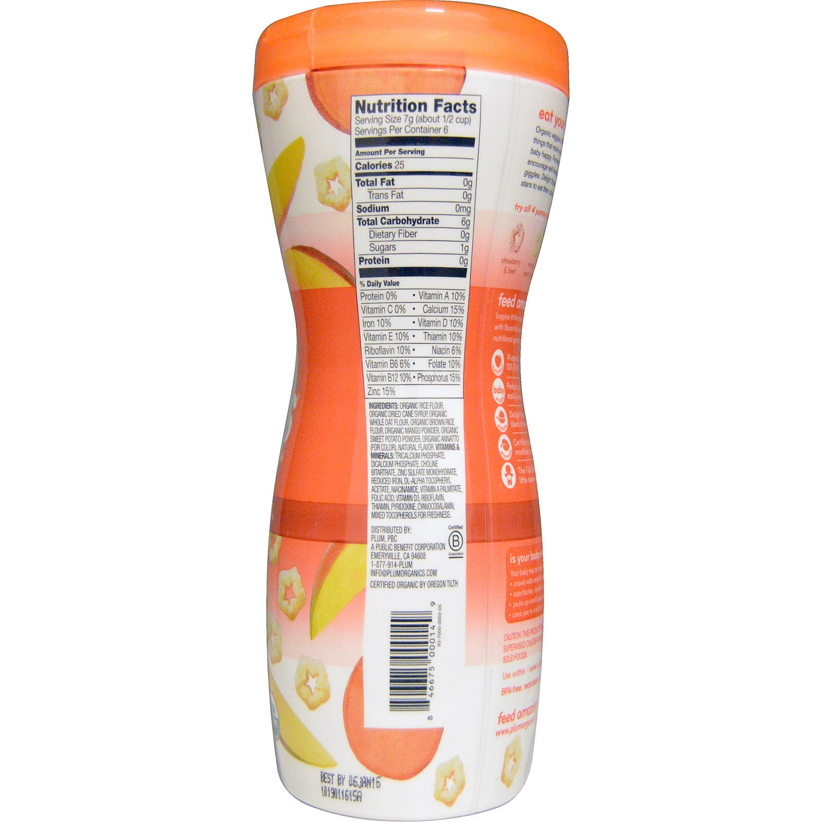 Comprar Plum Organics, Super Puffs, Biscoitos Puffs de Vegetais, Frutas e Grãos Orgânicos, Manga e Batata Doce, 42 g (1,5 oz) - Imagem 2