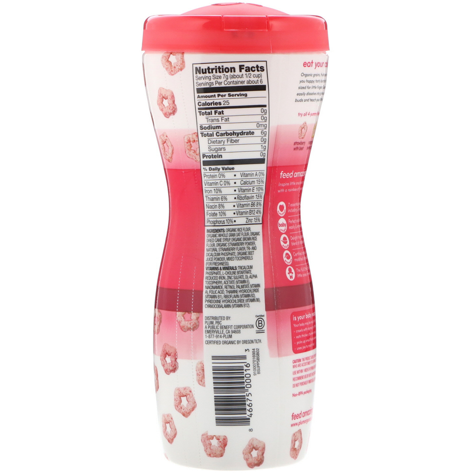 Comprar Plum Organics, Super Puffs, petisco de cereais e grãos orgânicos, morango com beterraba, 1,5 oz (42 g) - Imagem 2