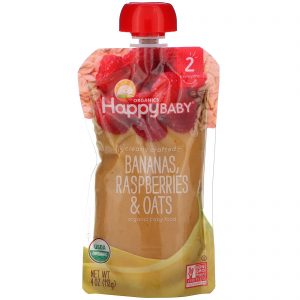 Comprar Happy Family Organics, Organic Baby Food, Stage 2, Clearly Crafted, 6+ Months, Bananas, Raspberries & Oats, 4 oz (113 g)