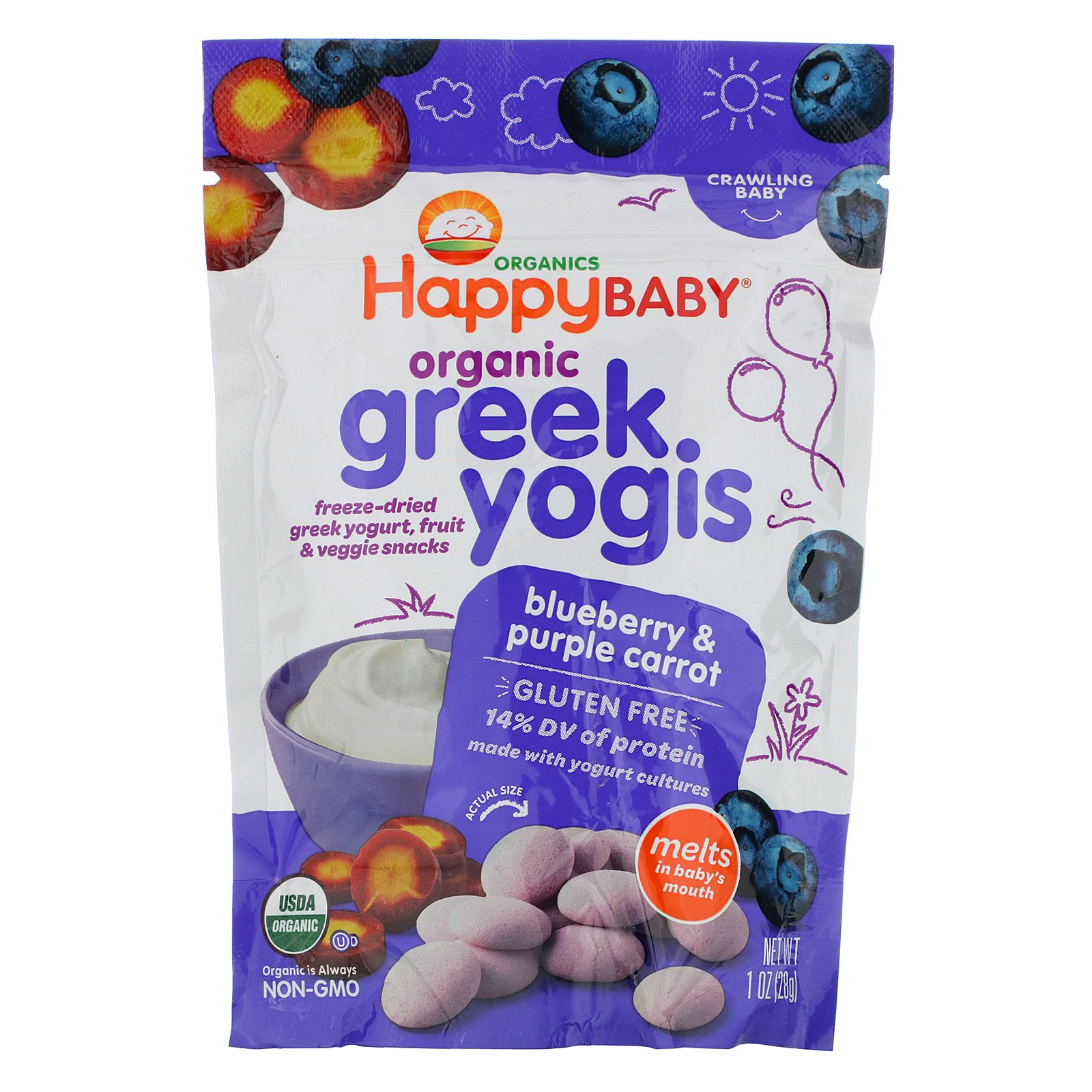 Comprar Happy Family Organics, Yogis, Iogurte Grego Orgânico, Mirtilo e Cenoura Roxa, 28 g (1 oz)