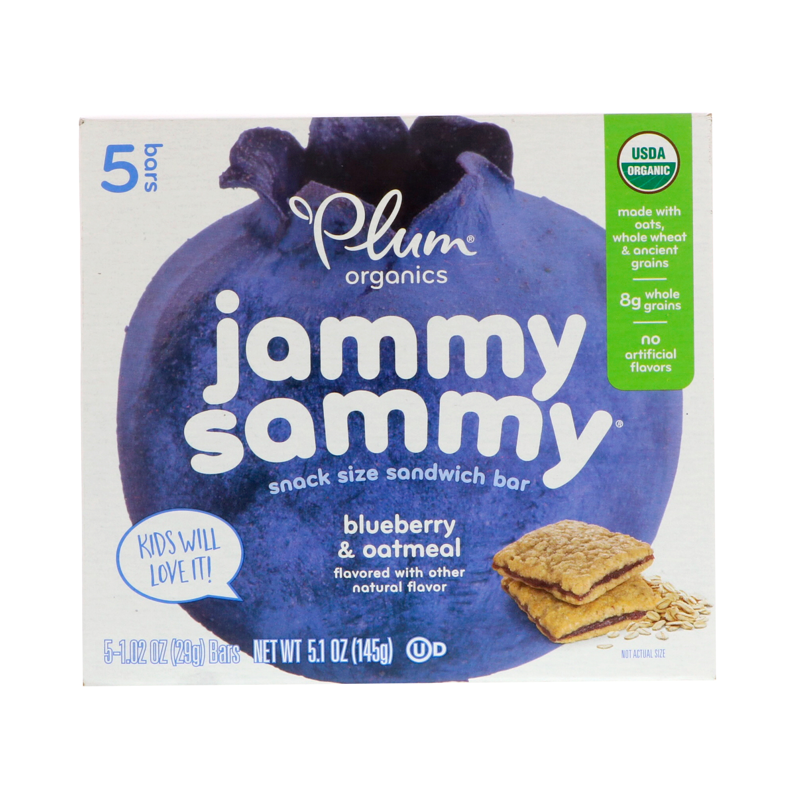 Comprar Plum Organics, Kids, Jammy Sammy Orgânico, Mirtilo & Aveia, 5 Barras, 1.03 oz (29 g) Cada