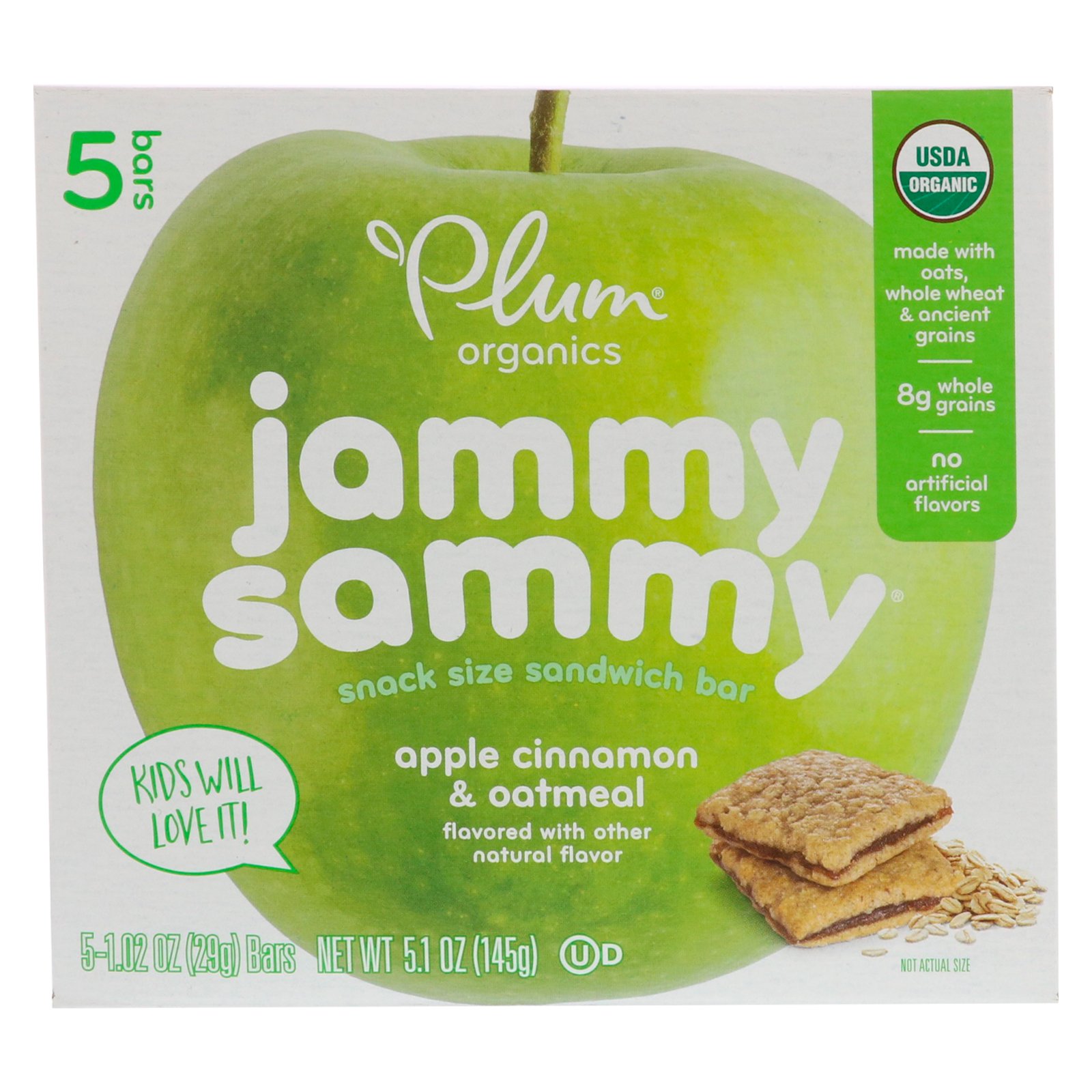 Comprar Plum Organics, Jammy Sammy, Maçã, Canela e Aveia, 5 Barras, 1,02 oz (29 g) Cada