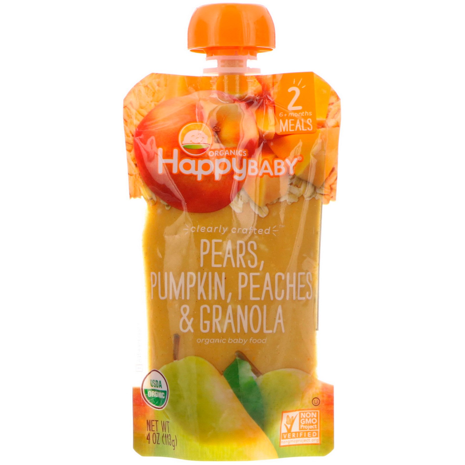 Comprar Happy Family Organics, Organic Baby Food, Stage 2, Clearly Crafted 6+ Months, Pears, Pumpkin, Peaches & Granola, 4 oz (113 g)