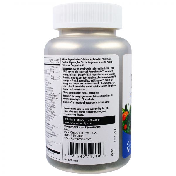 Comprar KAL, Enhanced Energy, Teen, Memory & Concentration Blend, 60 Vegetarian Tablets - Imagem 4