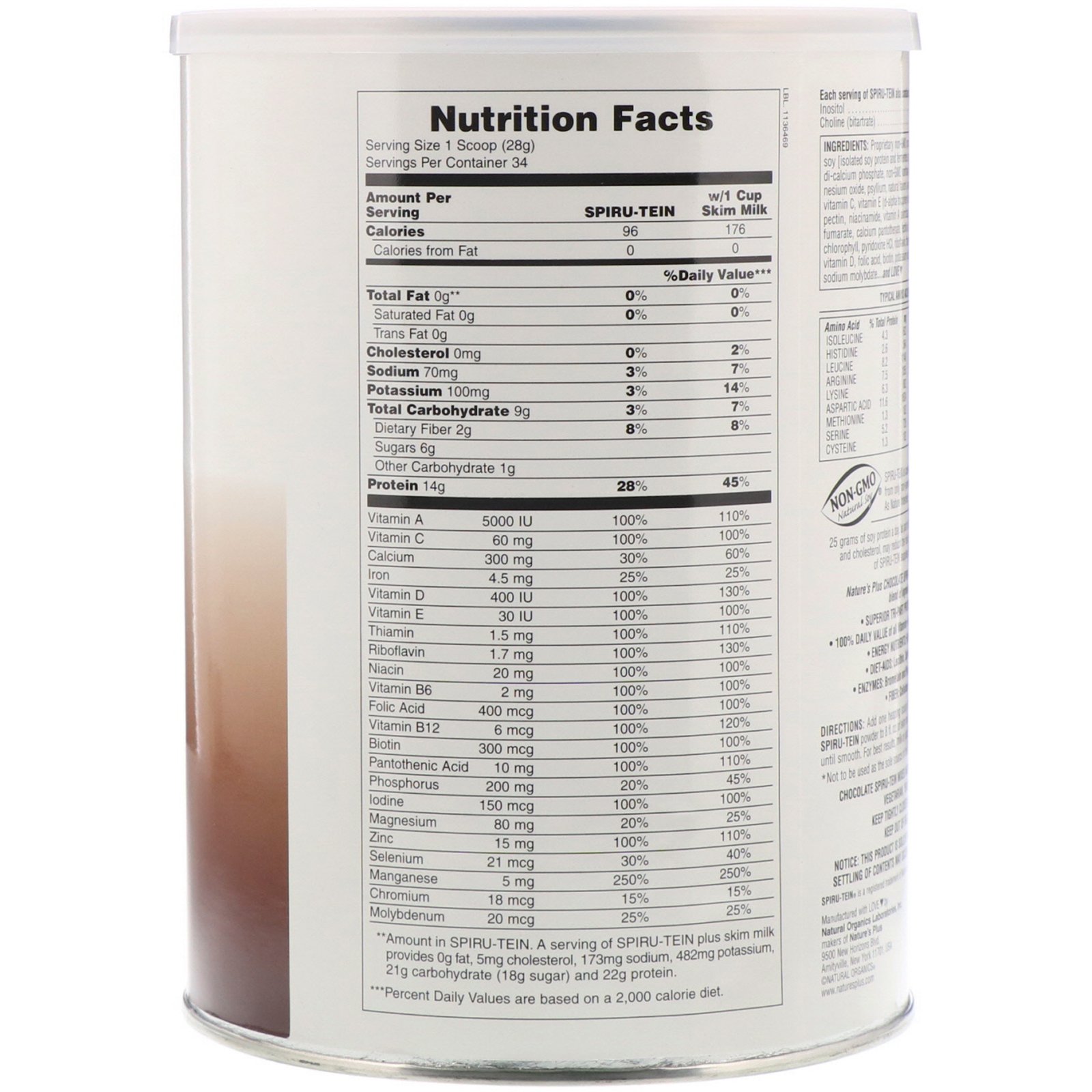 Comprar Nature's Plus, Spiru-Tein, Alimento Energético Altamente Proteico, Chocolate, 2,1 lbs, (952 g) - Imagem 2