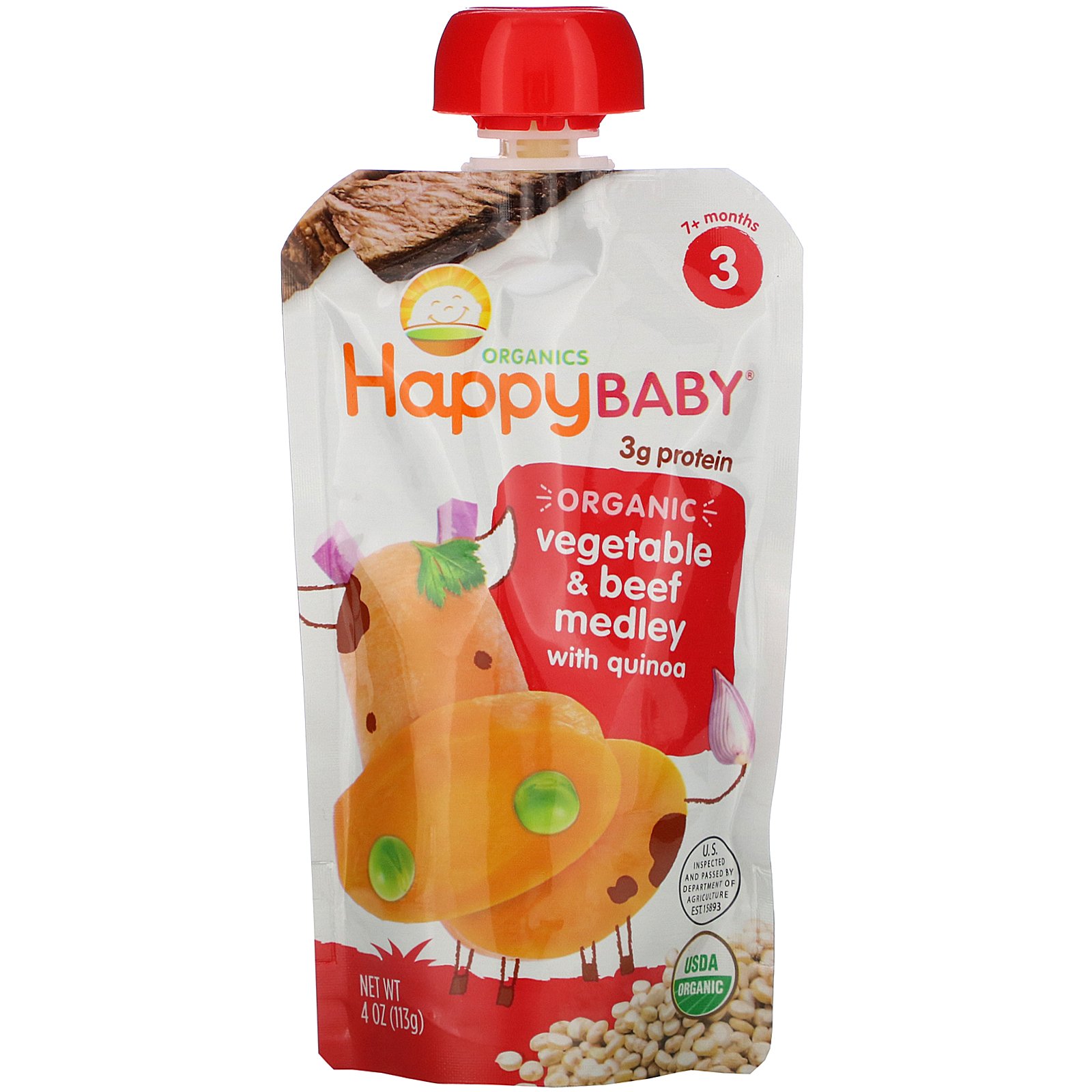 Comprar Happy Family Organics, Happy Baby, Stage 3, Organic Vegetable & Beef Medley with Quinoa, 7+ Months, 4 oz (113 g)