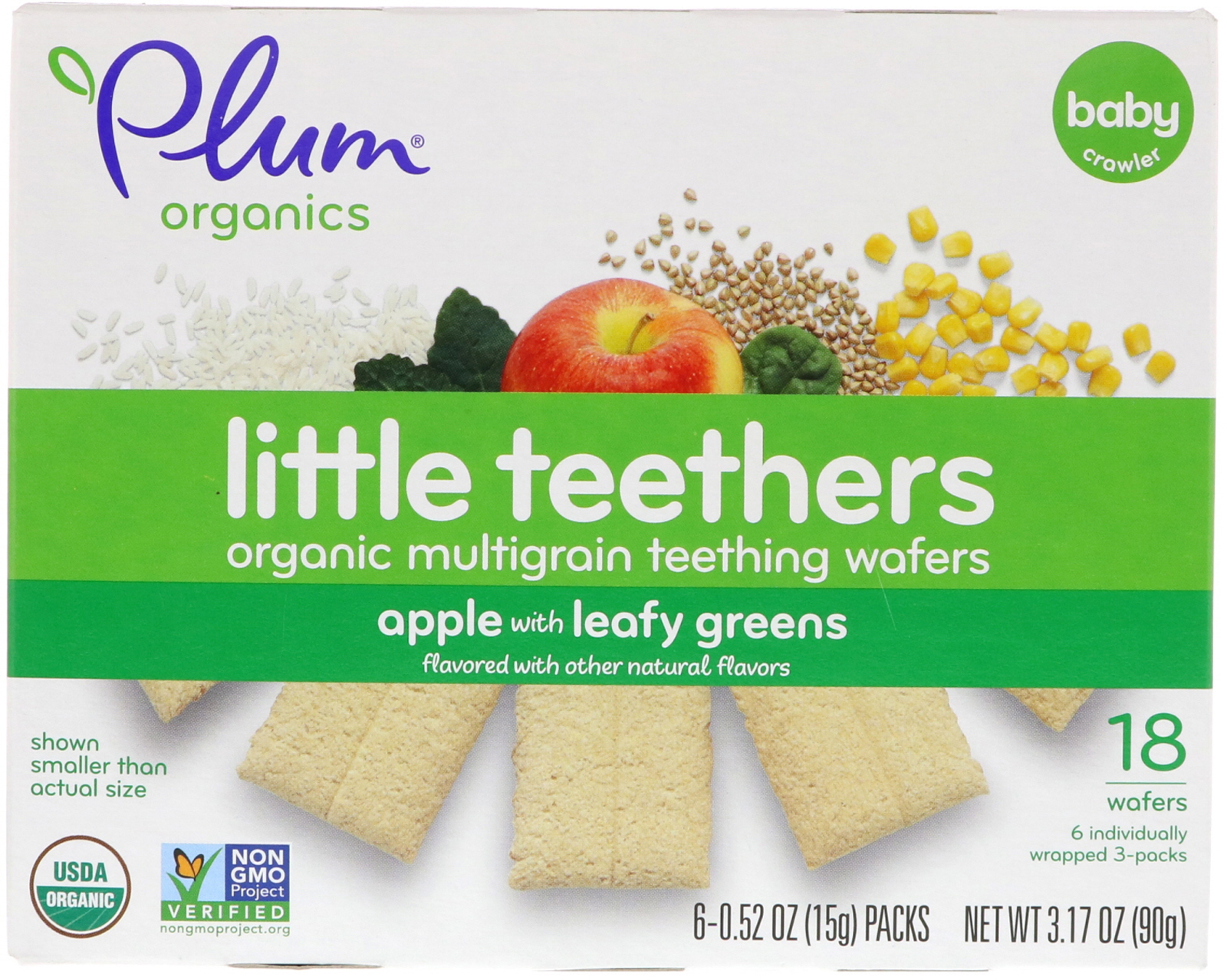 Comprar Plum Organics, Little Yums, Mordedores Wafer Orgânicos, Espinafre, Maçã & Couve, 6 Pacotes, 0,5 oz (14,1 g) Cada