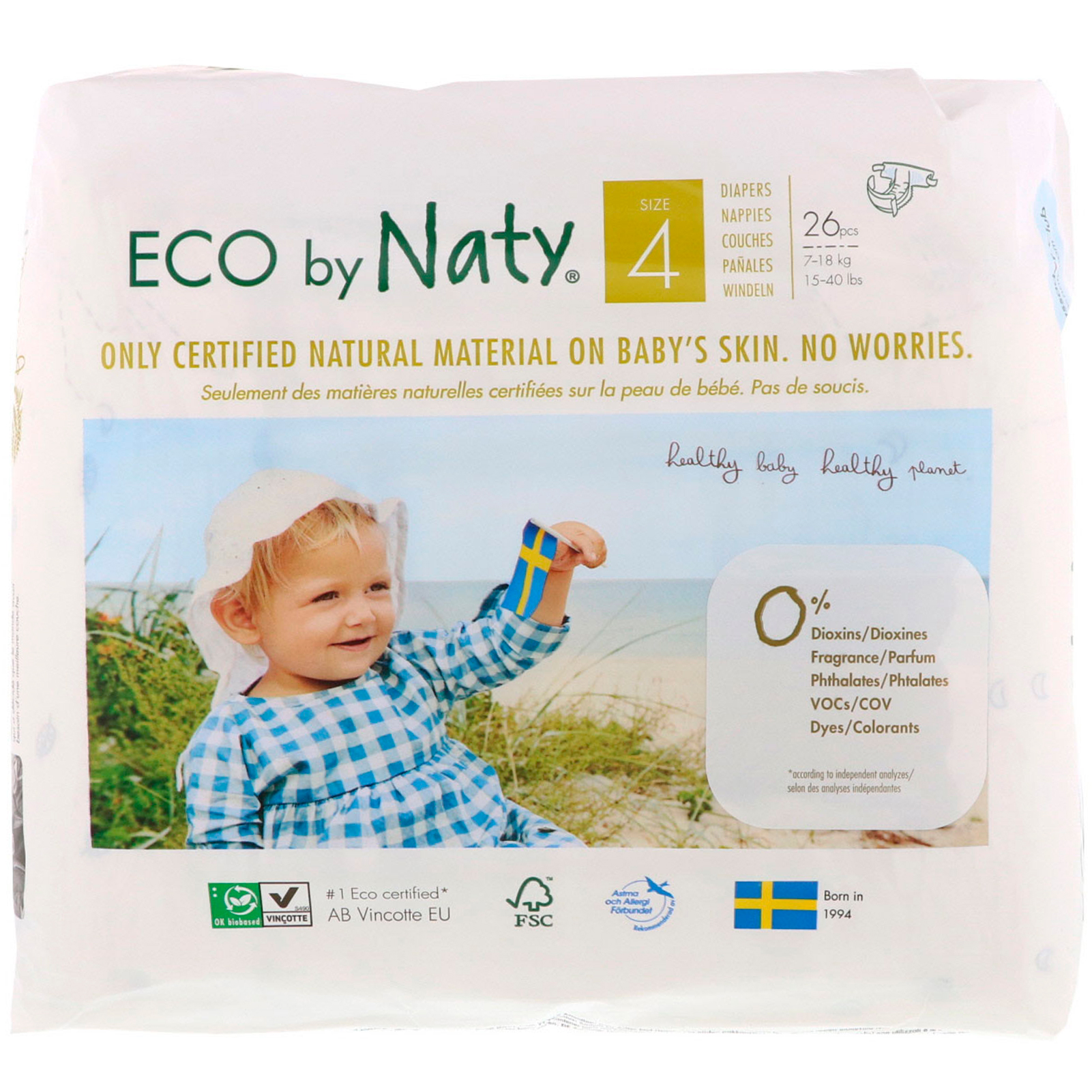 Comprar Naty, Fraldas para Pele Sensível, Tamanho 4, 15-40 lbs (7-18 kg), 26 Fraldas - Imagem 2