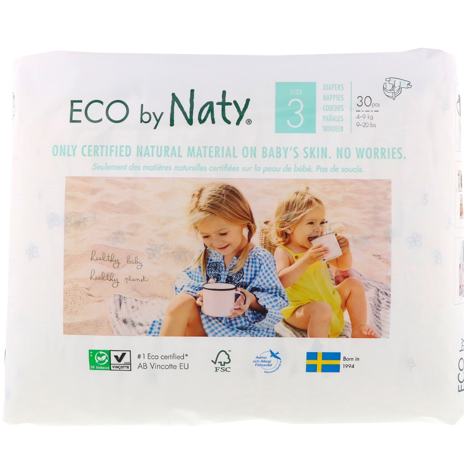 Comprar Naty, Fraldas para Pele Sensível, Tamanho 3, De 9 a 20 lbs (4 a 9 kg), 30 Fraldas
