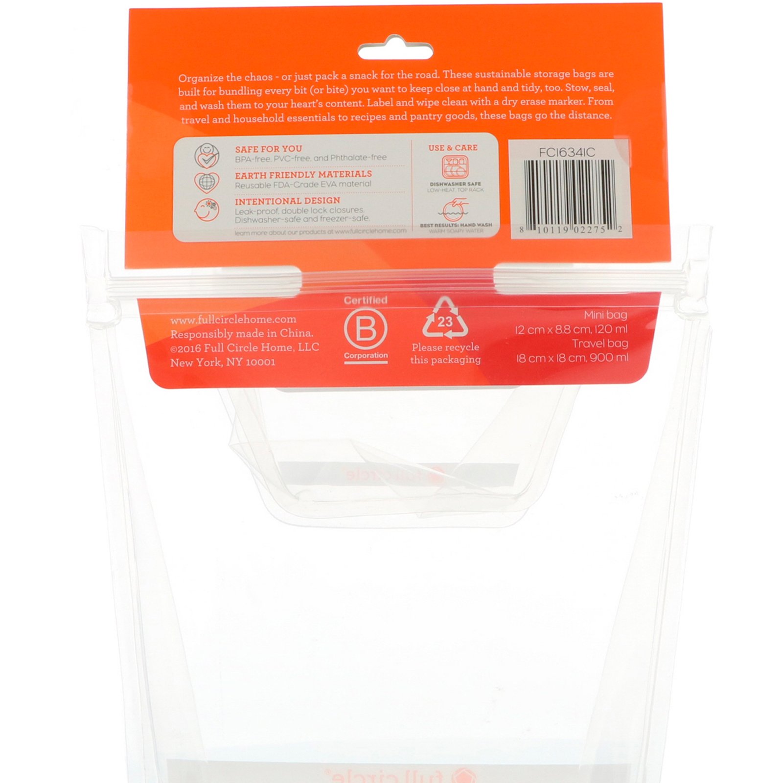 Comprar Full Circle, ZipTuck, Saquinhos para Viagem Reutilizáveis, Transparente, 1 Mini + 1 Para Viagem - Imagem 3